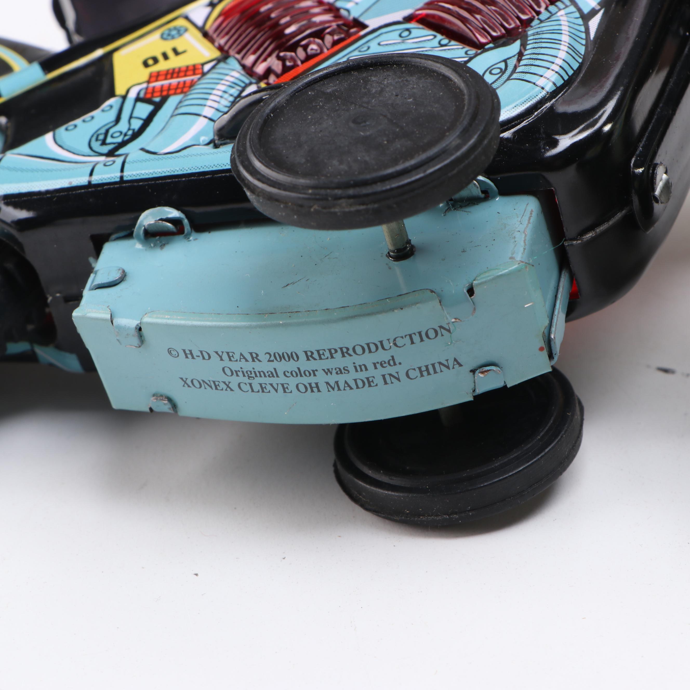 Xonex Tin Model 1950s Harley-Davidson with "The Silent Gray Fellow" Sign