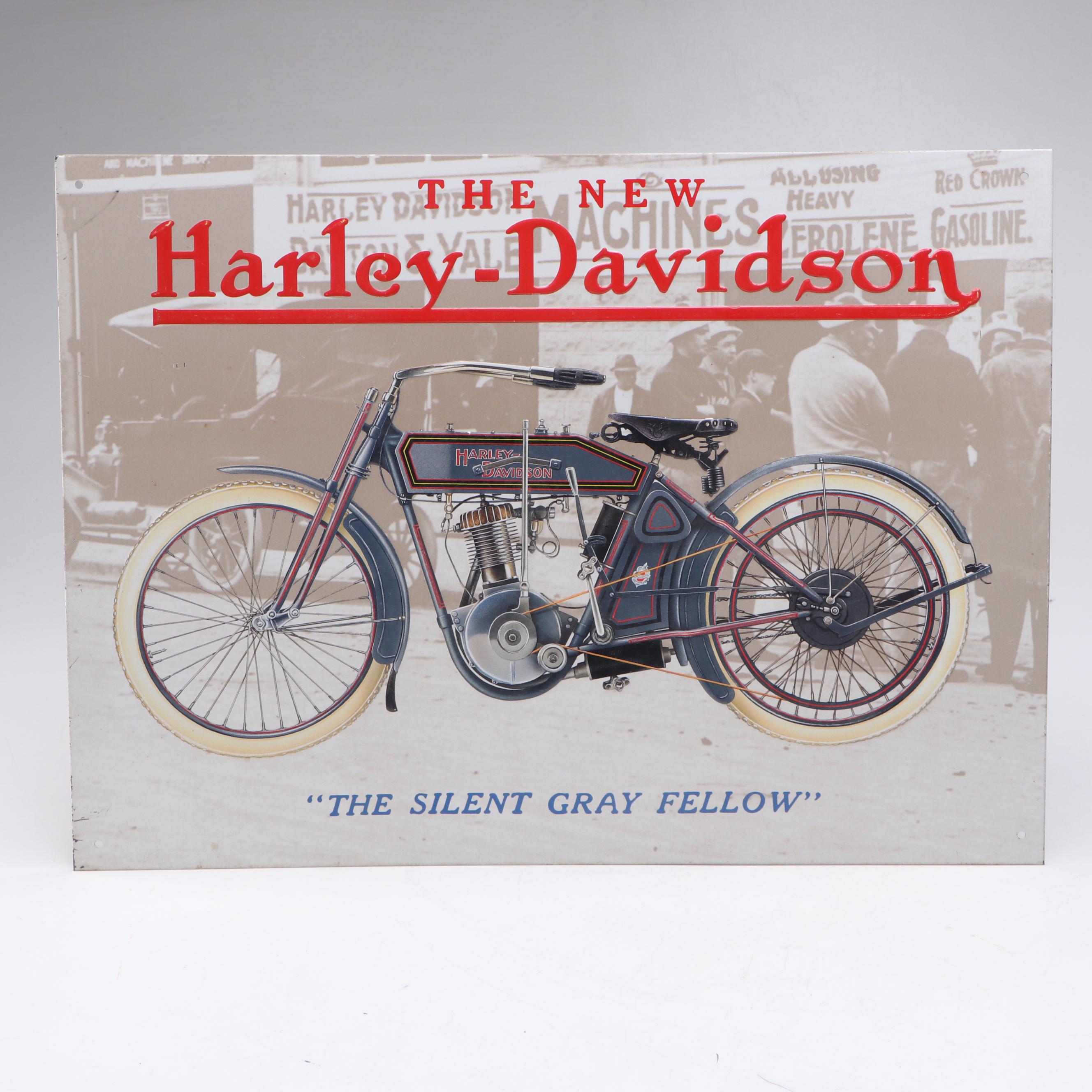 Xonex Tin Model 1950s Harley-Davidson with "The Silent Gray Fellow" Sign