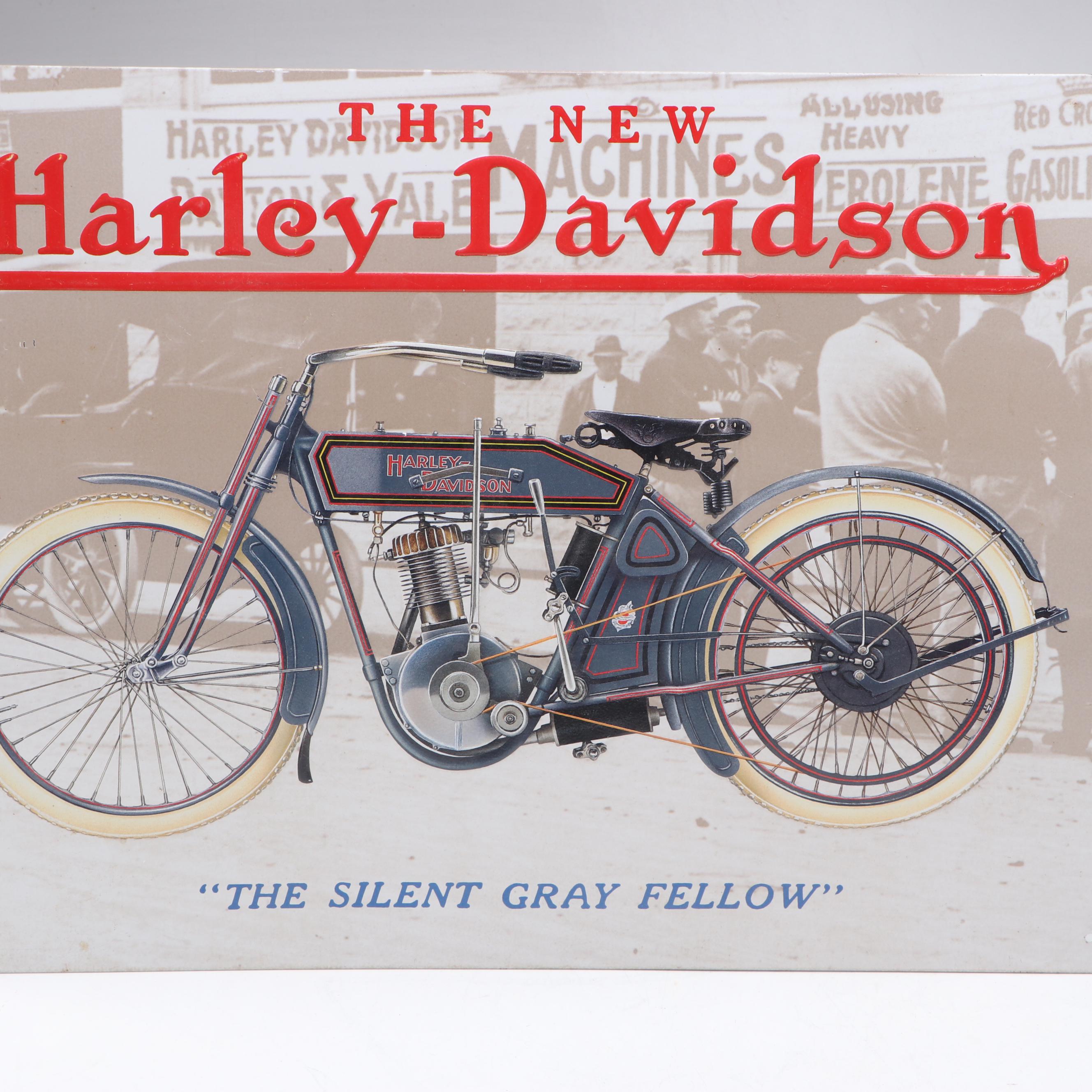 Xonex Tin Model 1950s Harley-Davidson with "The Silent Gray Fellow" Sign