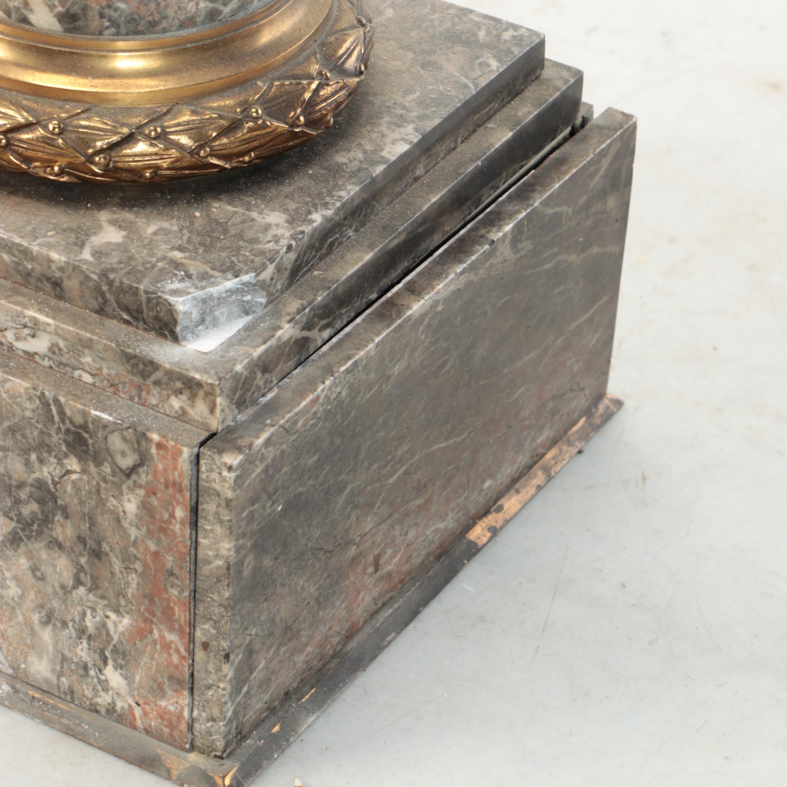 Neoclassical Style Marble Column with Brass Finish Accents