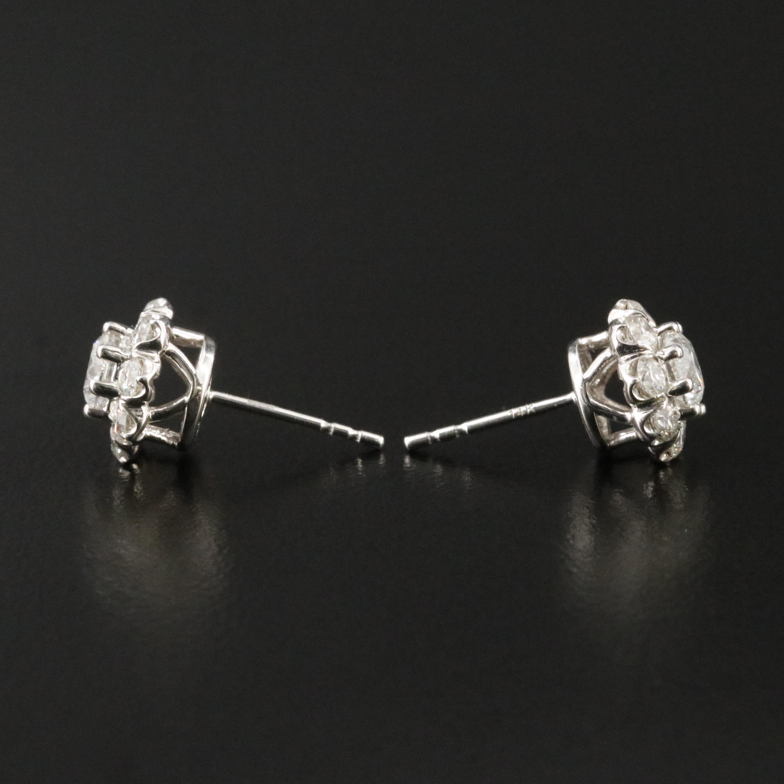 14K 2.00 CTW Diamond Halo Stud Earrings