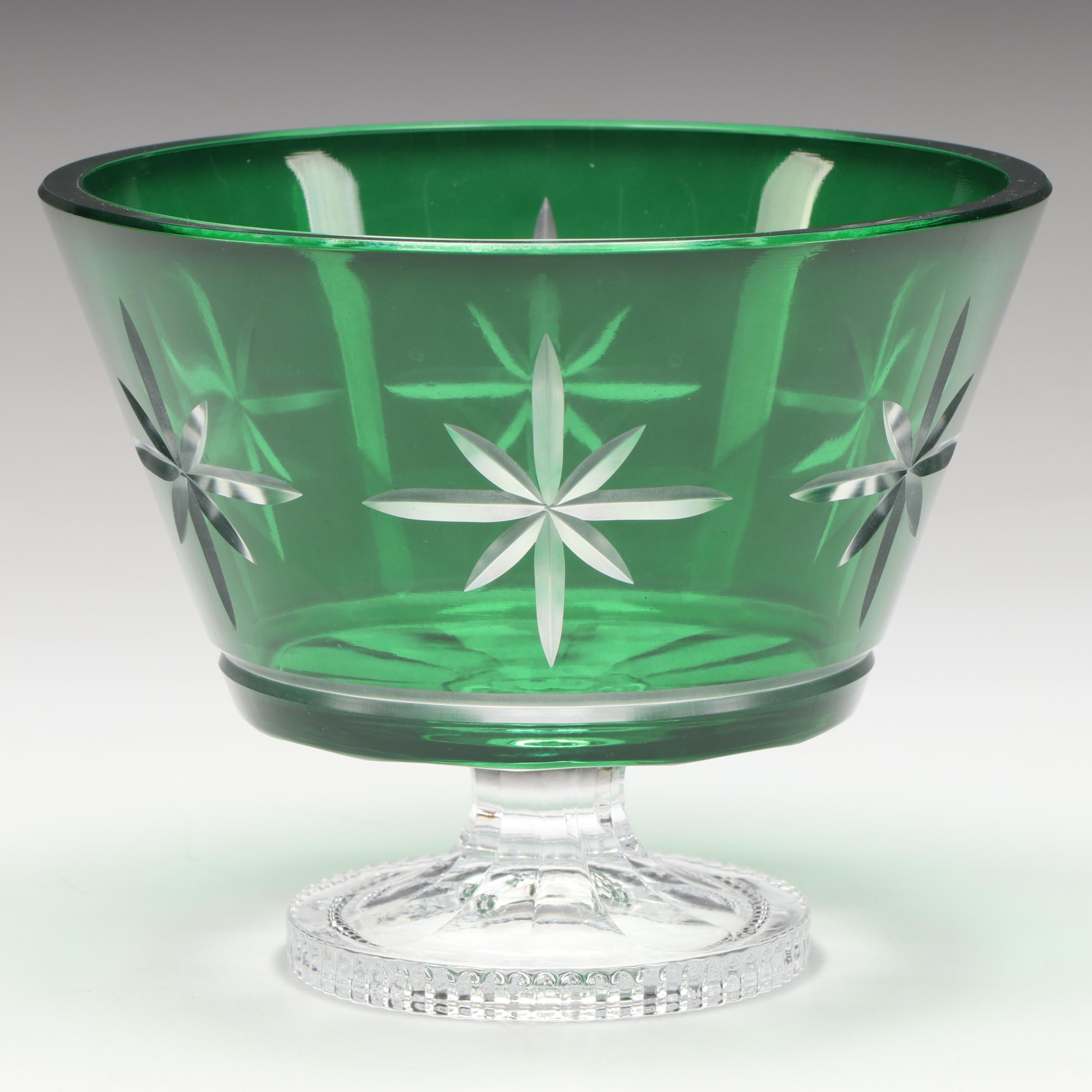 Green Cut to Clear Footed Bowl