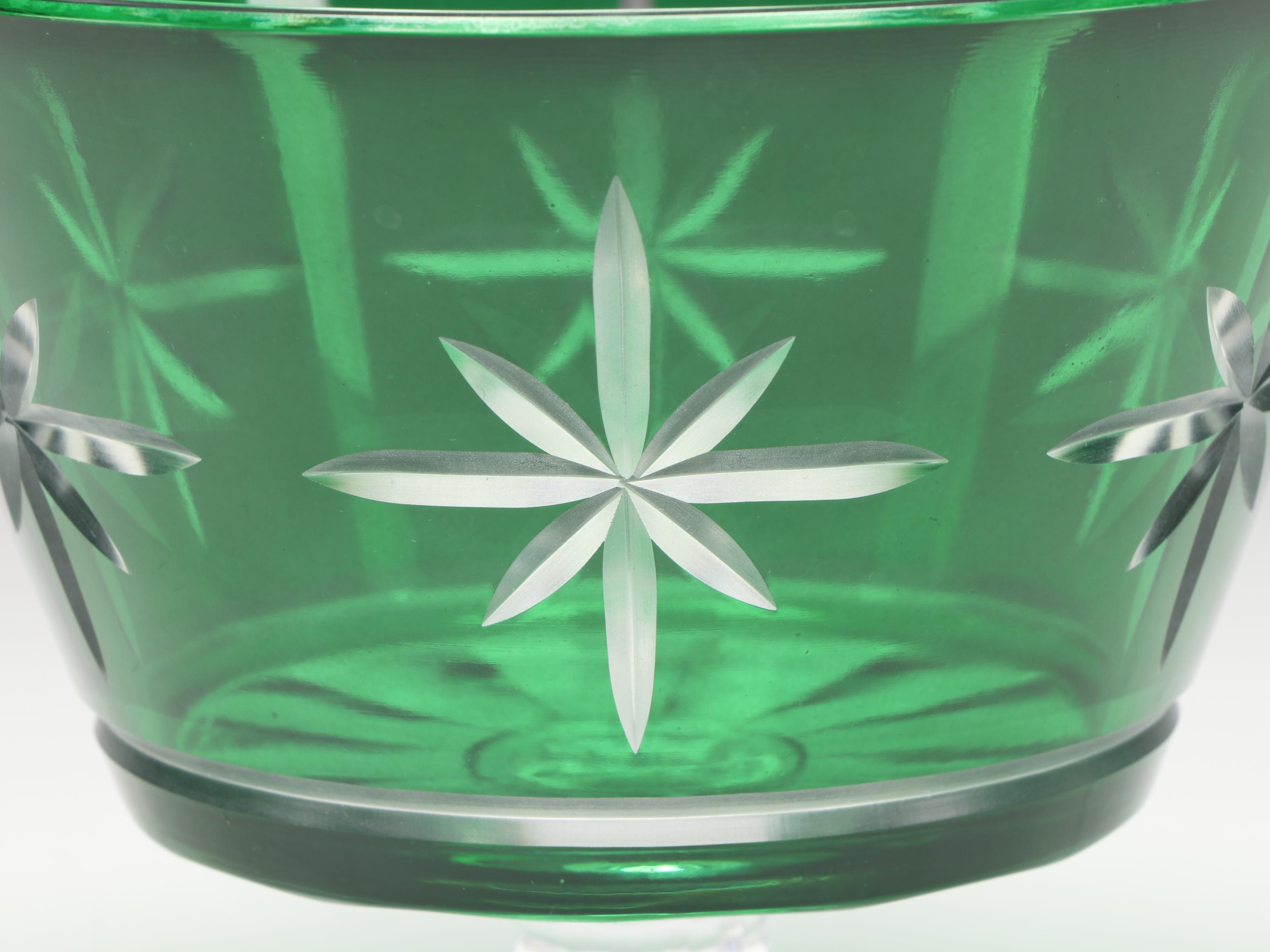 Green Cut to Clear Footed Bowl