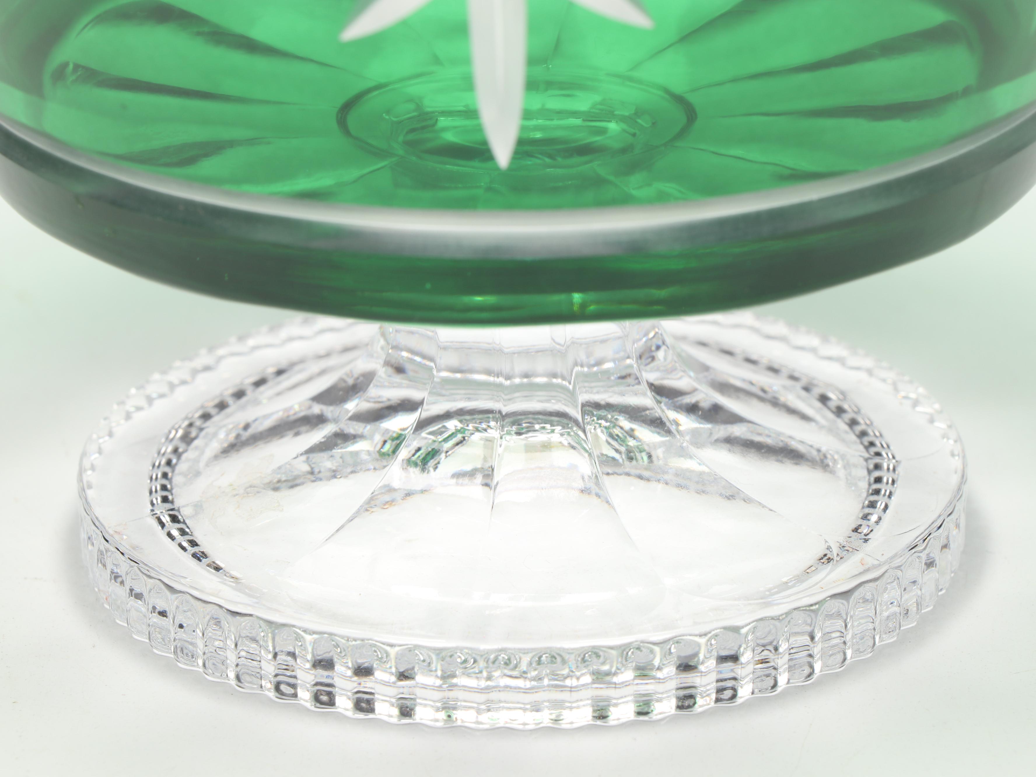 Green Cut to Clear Footed Bowl