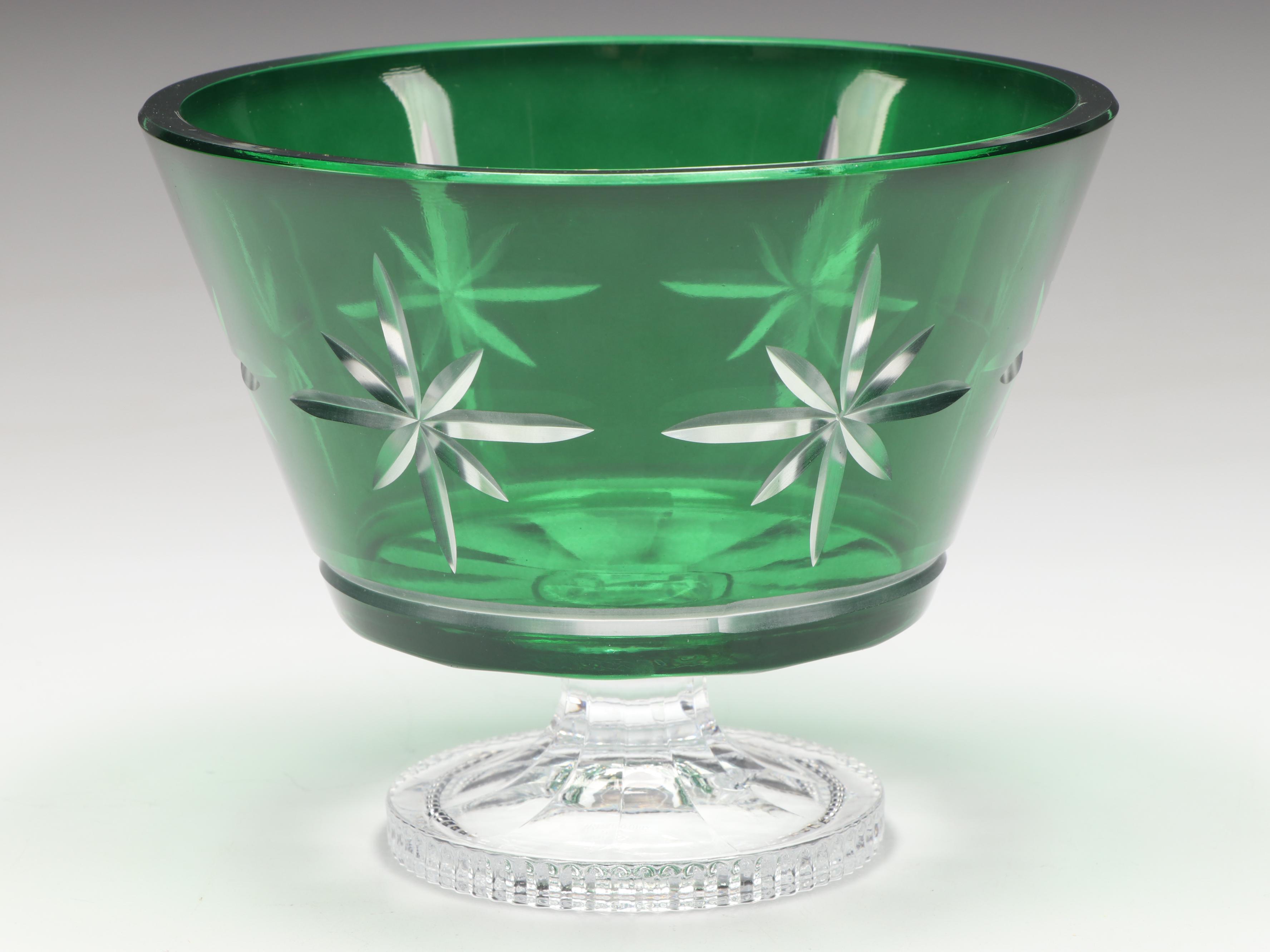 Green Cut to Clear Footed Bowl