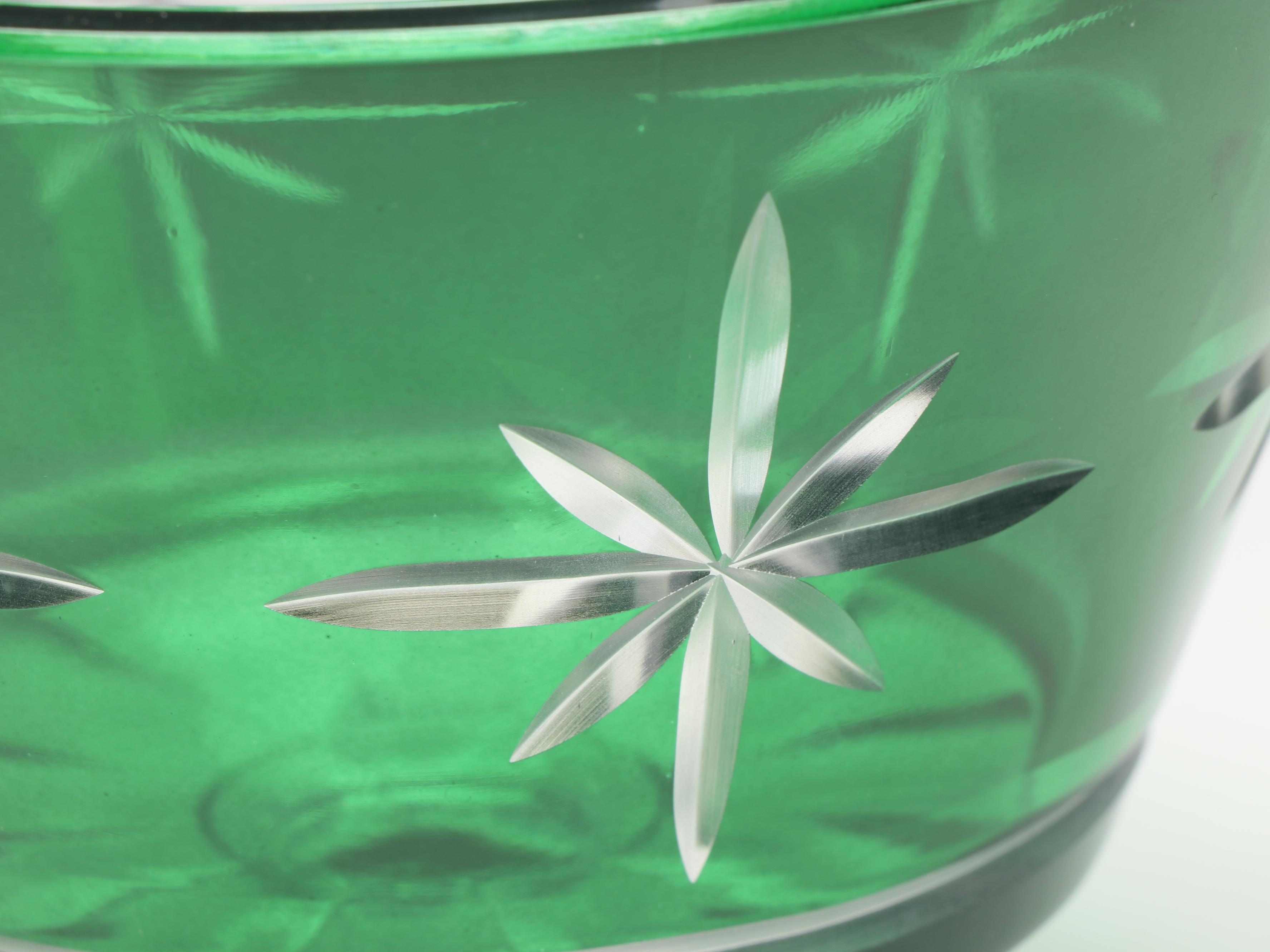 Green Cut to Clear Footed Bowl