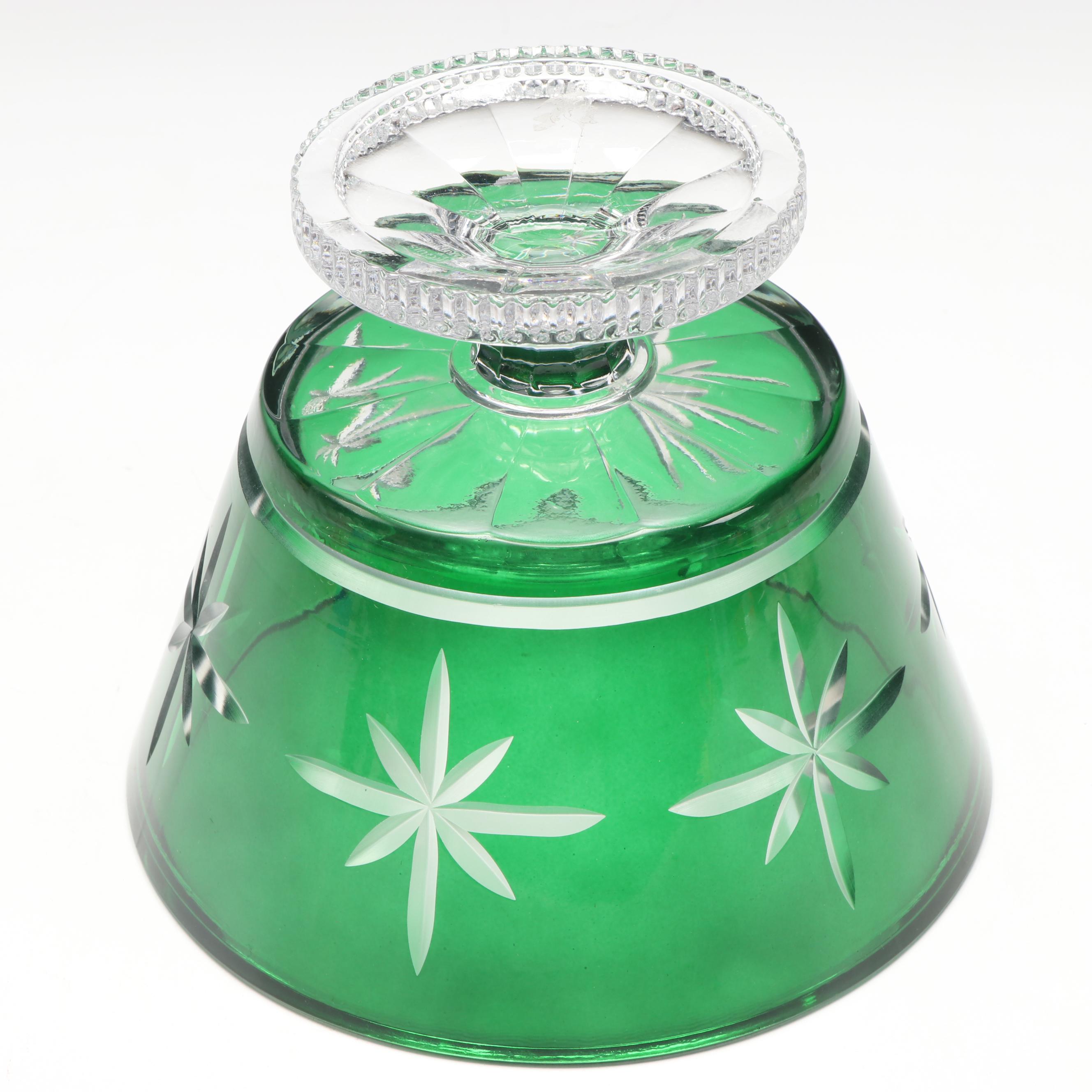 Green Cut to Clear Footed Bowl