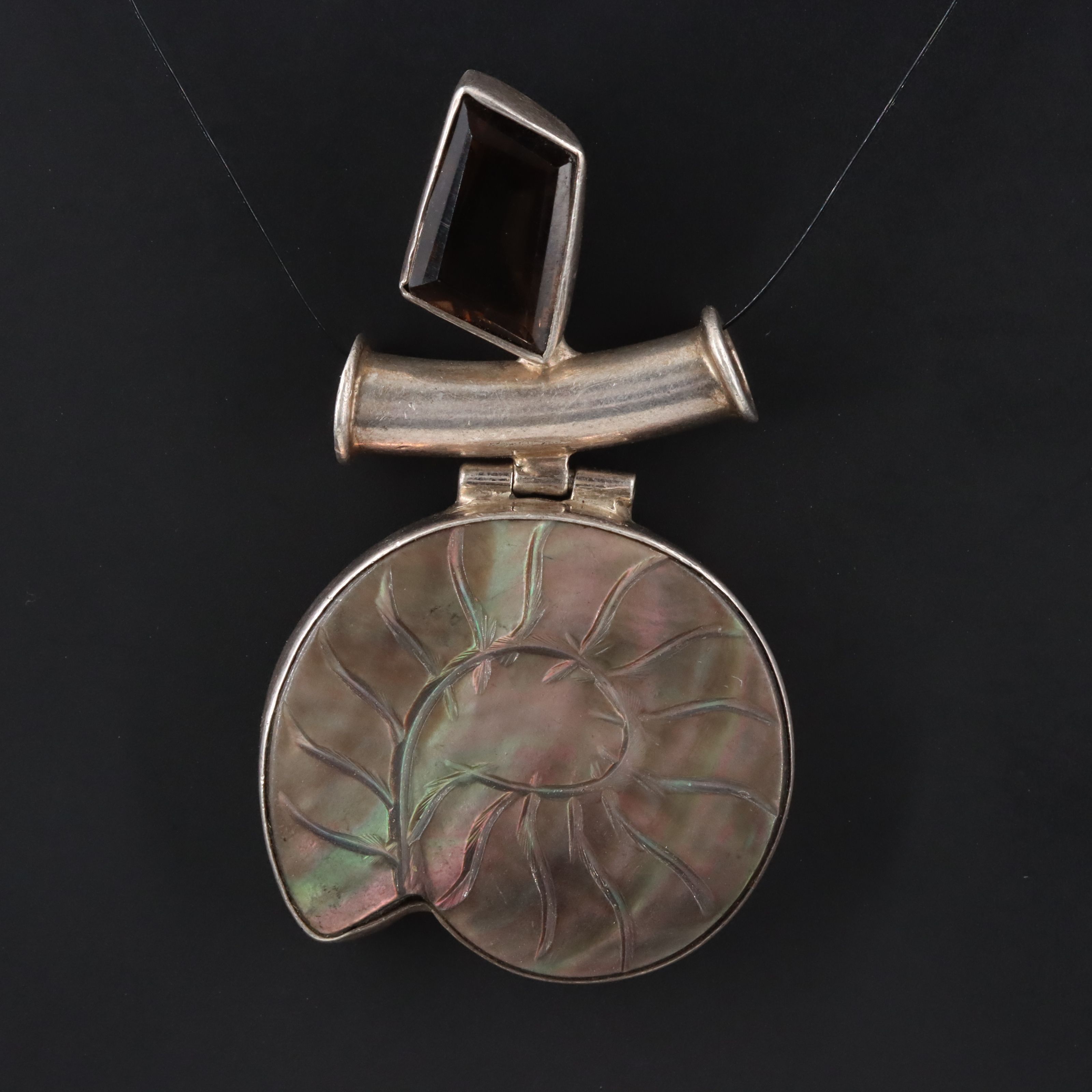 Sterling Mother-of-Pearl and Smoky Quartz Slide Pendant