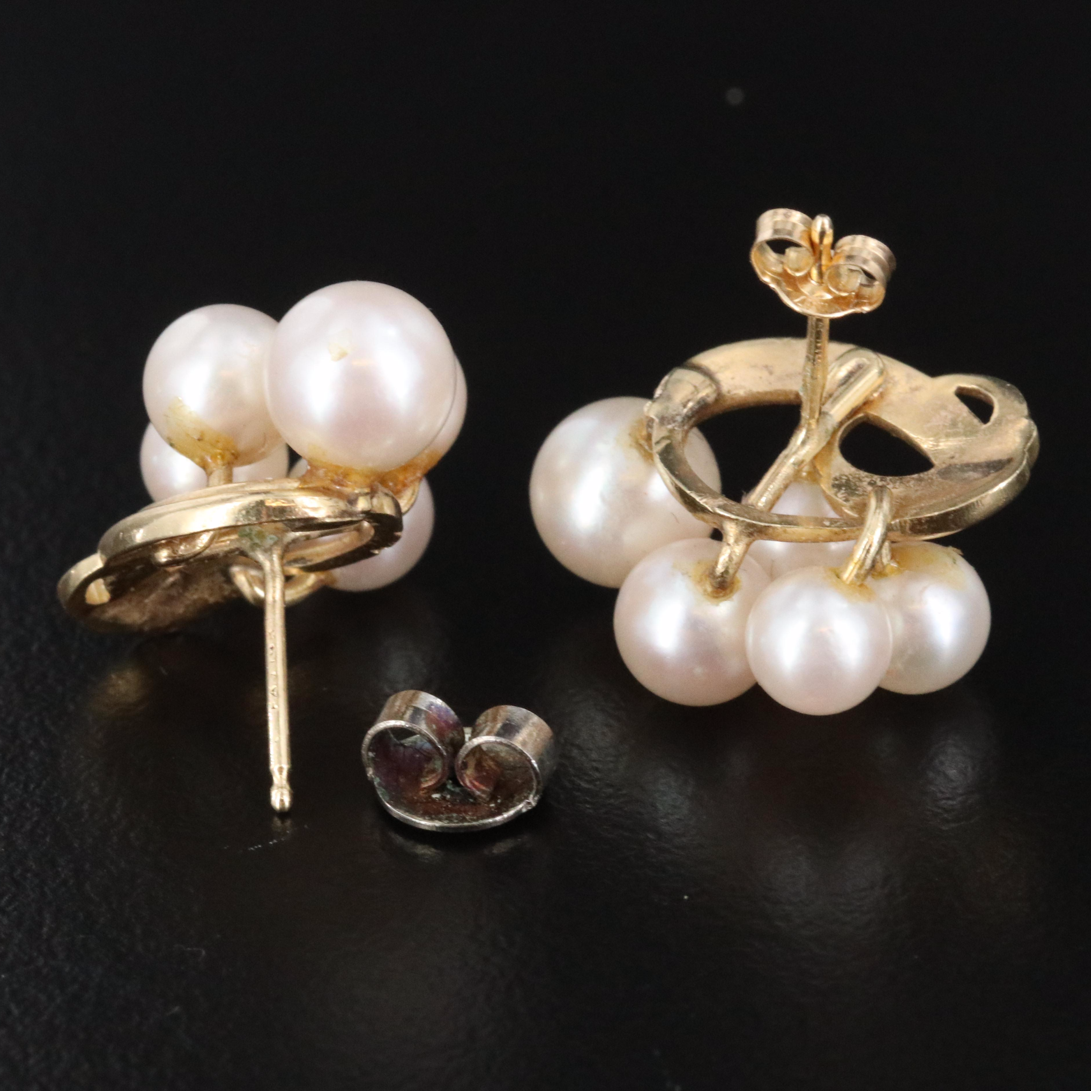 14K Pearl Cluster Earrings