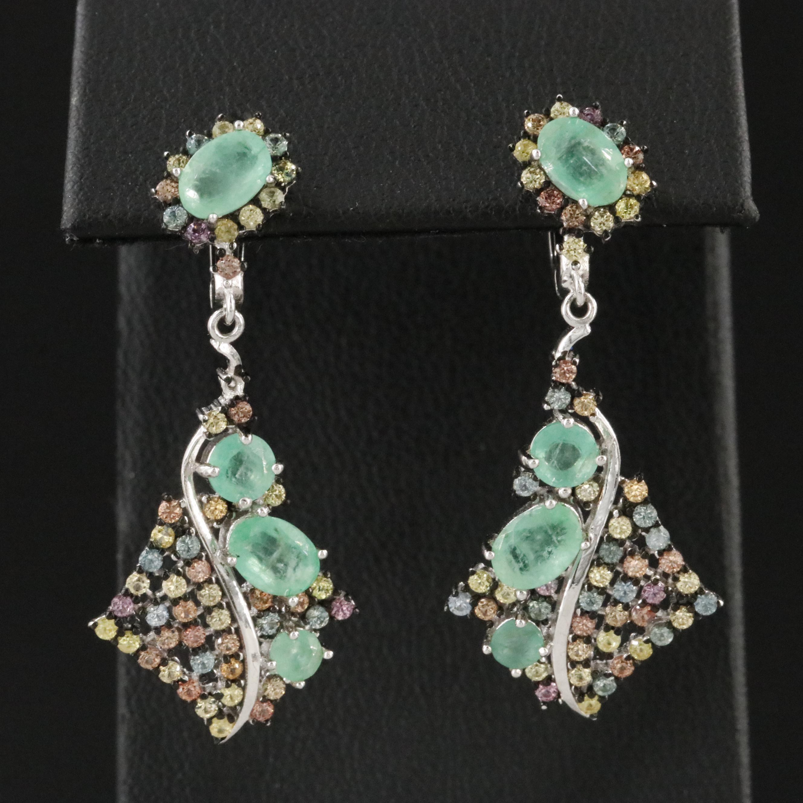 Sterling Emerald, Sapphire, and Topaz Earrings