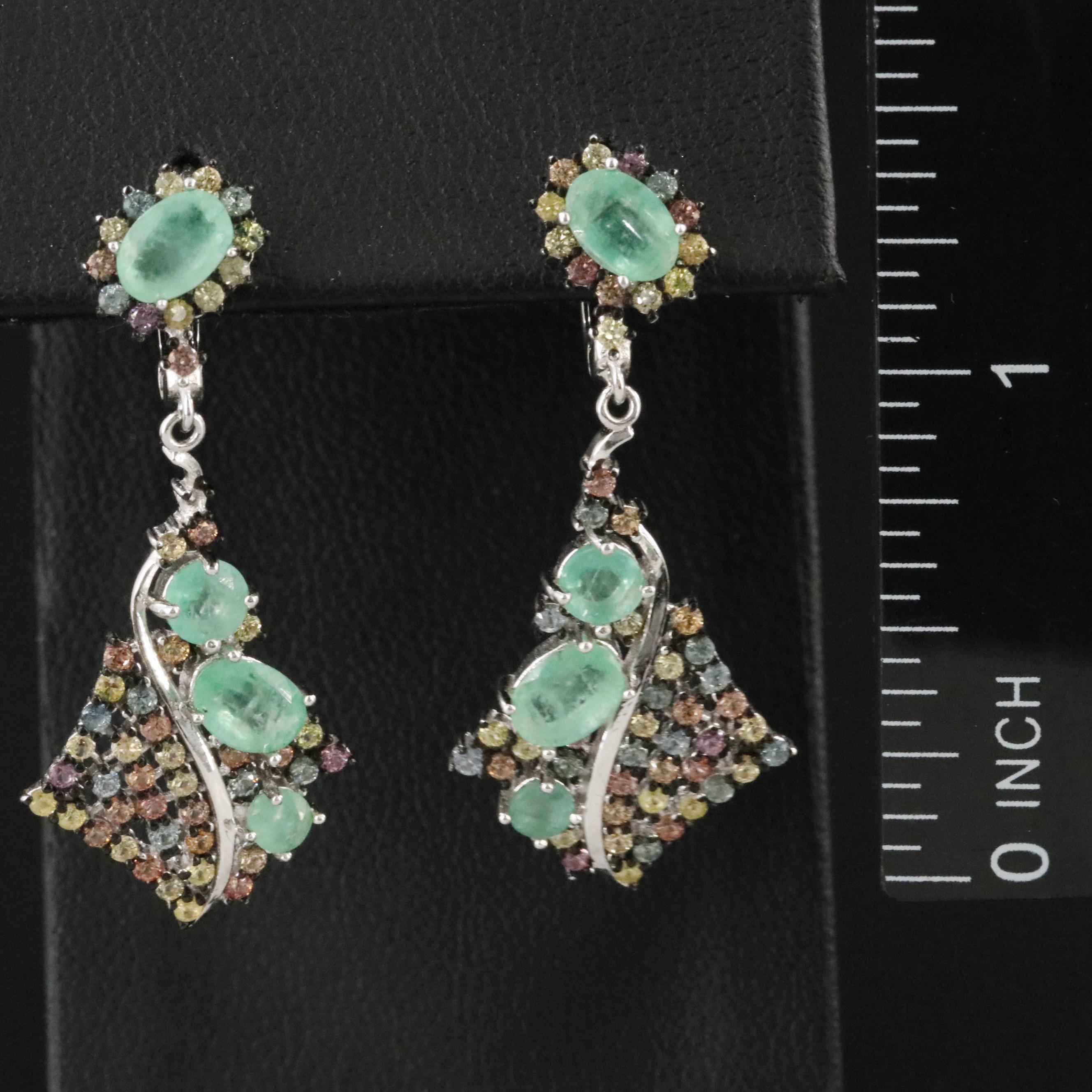Sterling Emerald, Sapphire, and Topaz Earrings