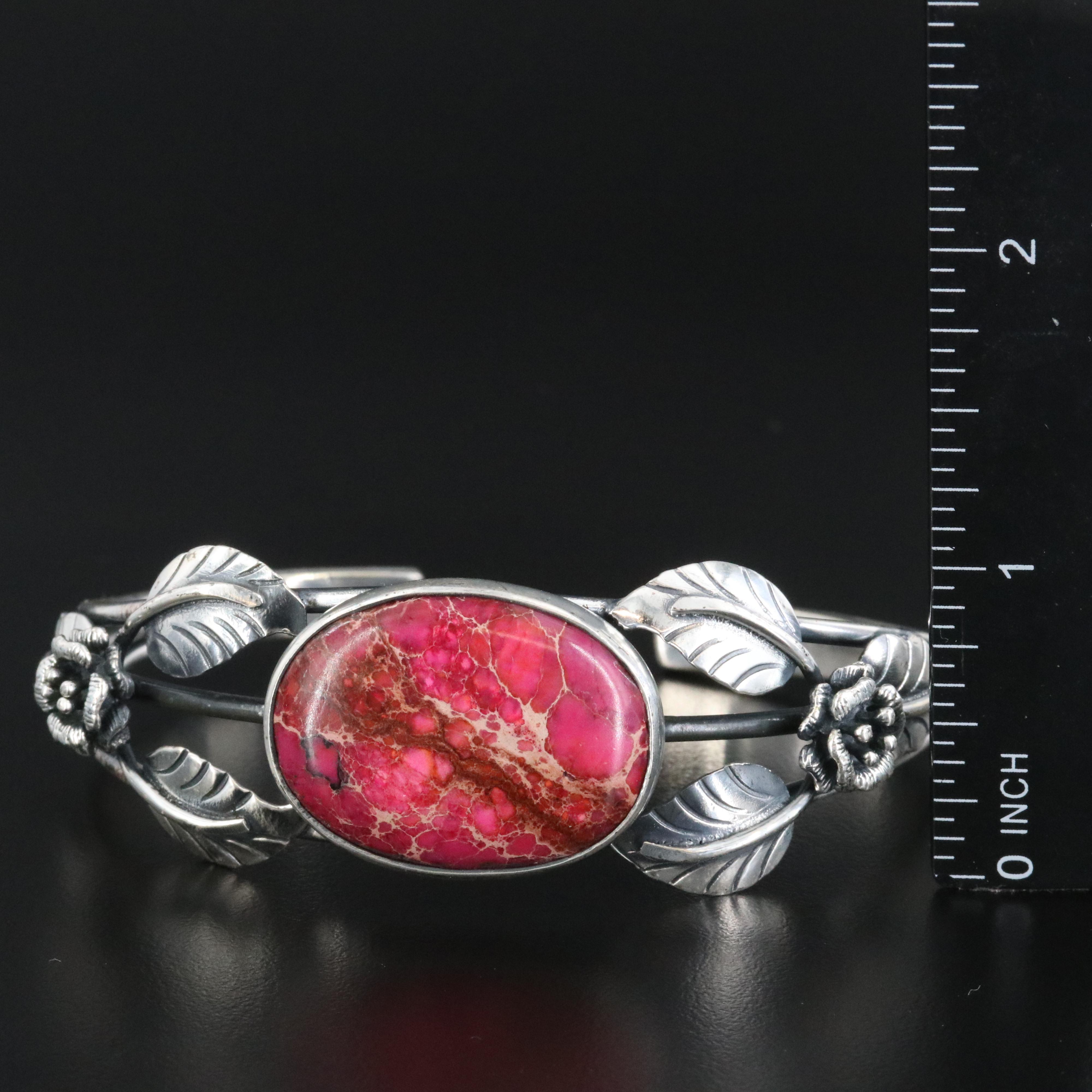 Sterling Jasper Flower Cuff Bracelet