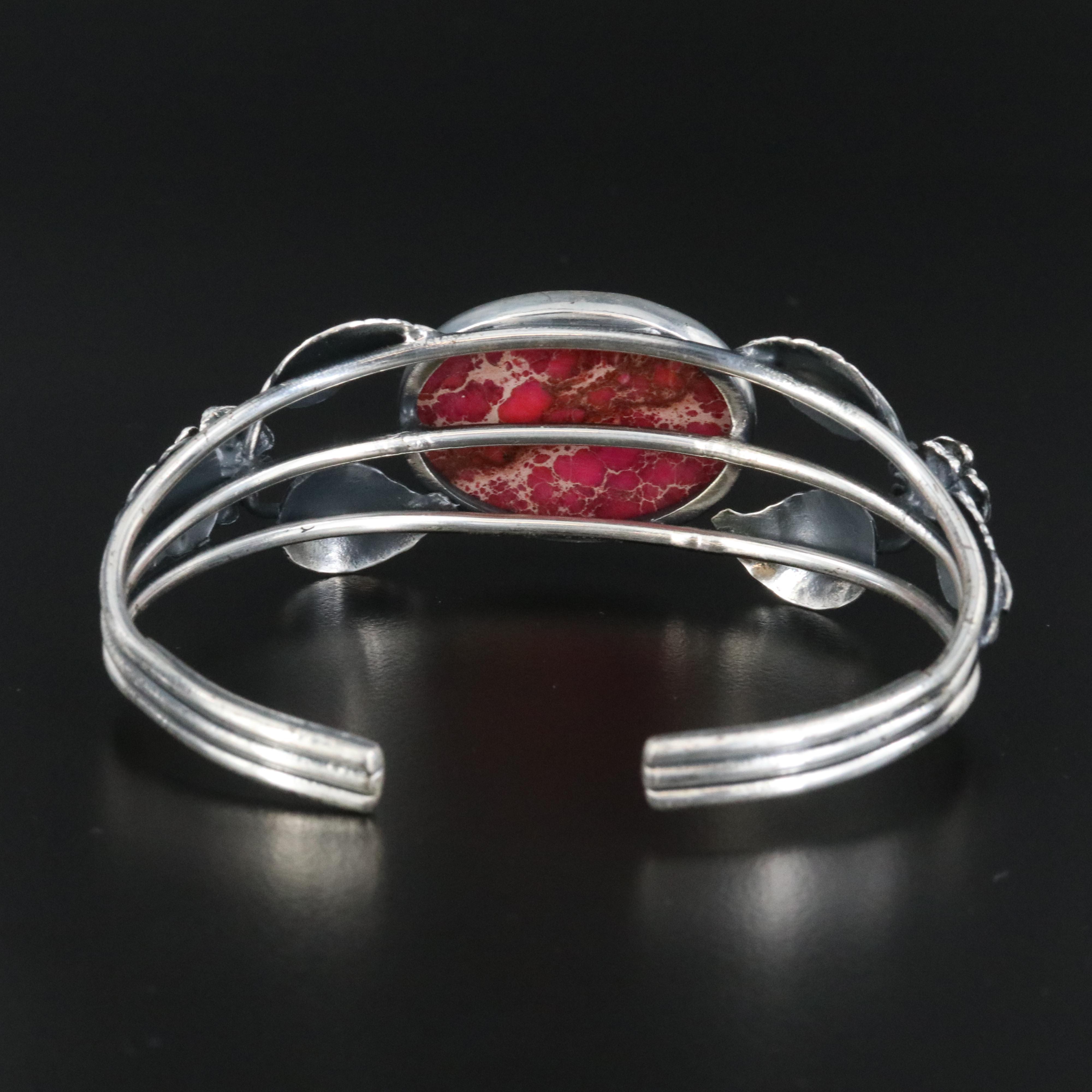 Sterling Jasper Flower Cuff Bracelet