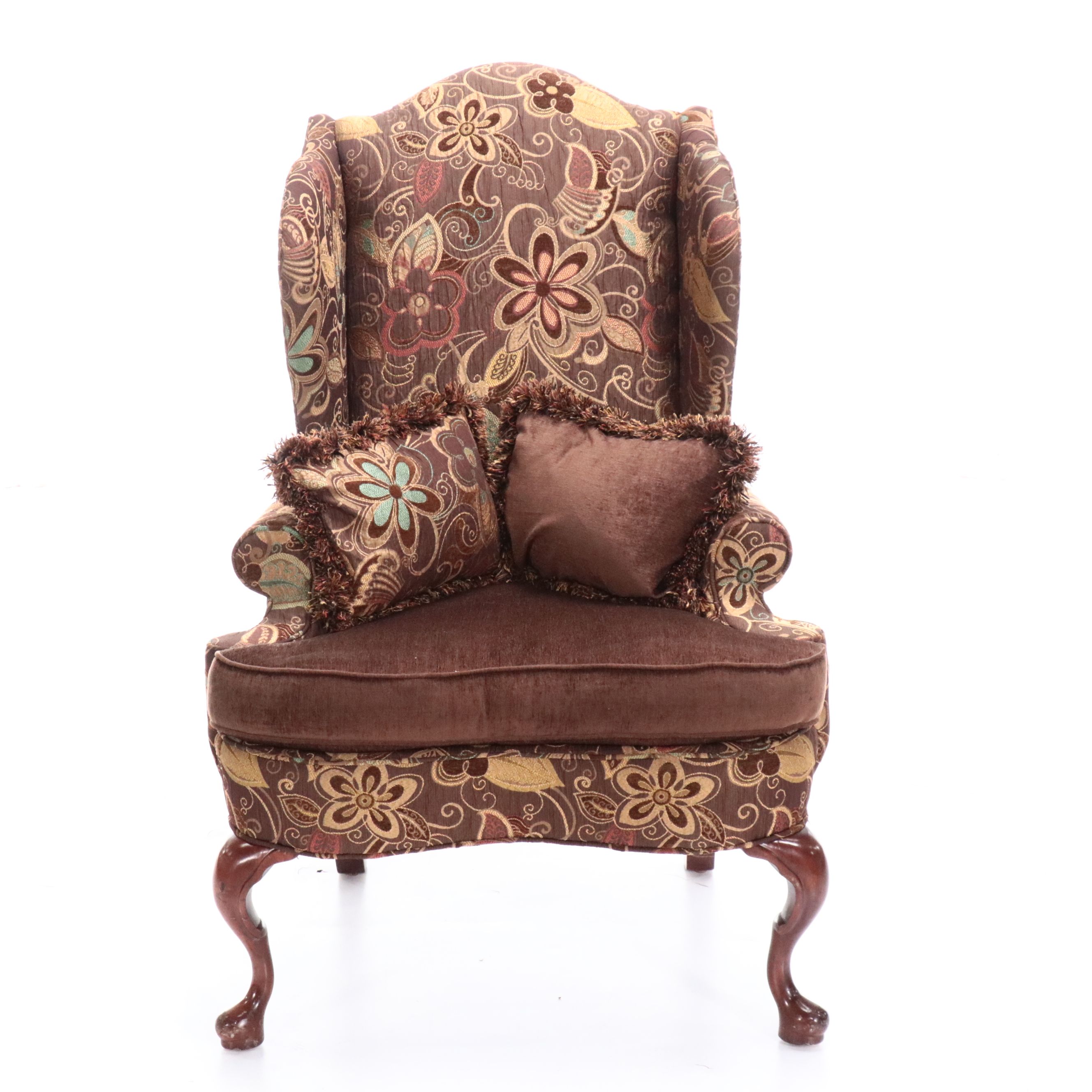 Georgian Style Mixed Upholstery Wingback Armchair, Late 20th Century