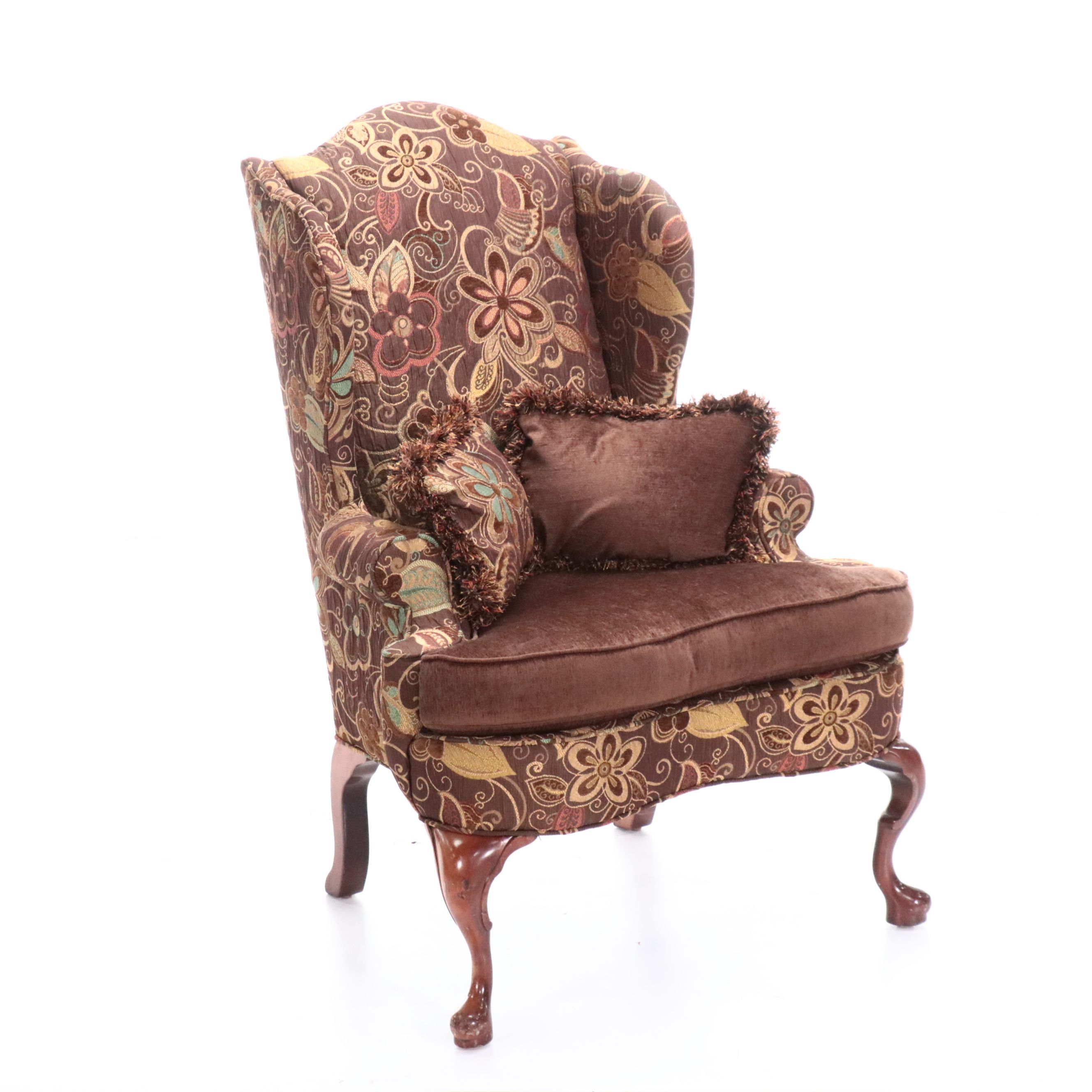 Georgian Style Mixed Upholstery Wingback Armchair, Late 20th Century