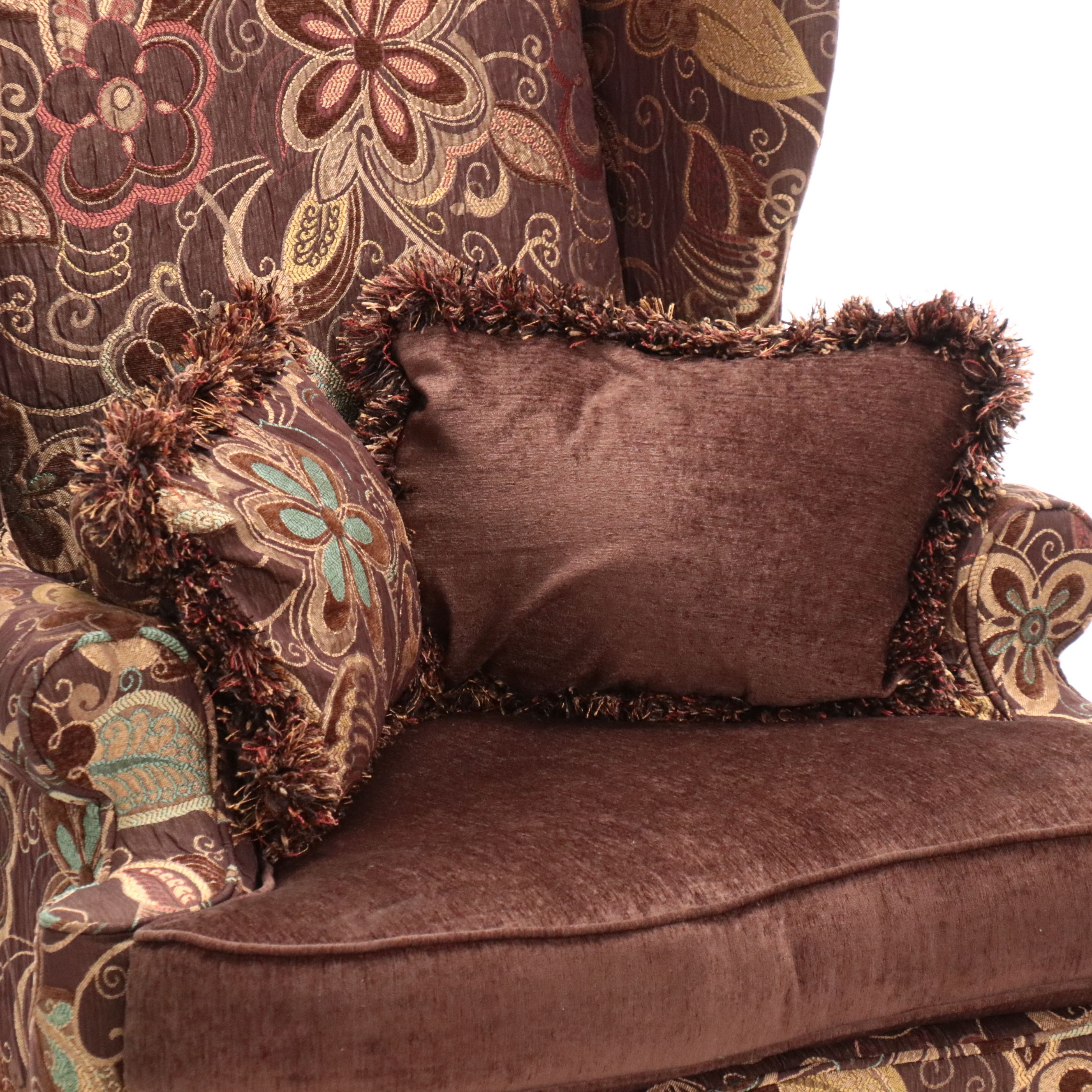 Georgian Style Mixed Upholstery Wingback Armchair, Late 20th Century