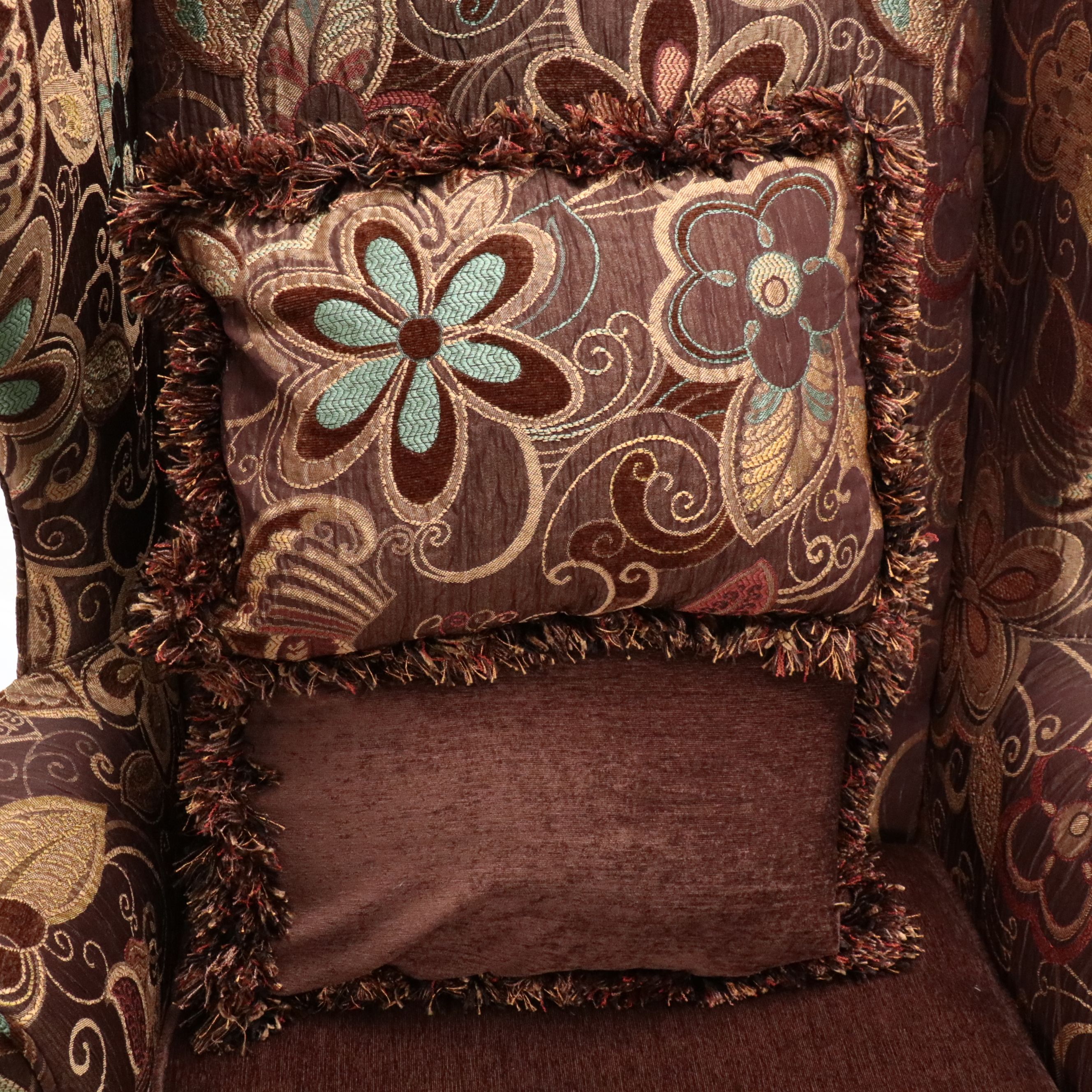Georgian Style Mixed Upholstery Wingback Armchair, Late 20th Century