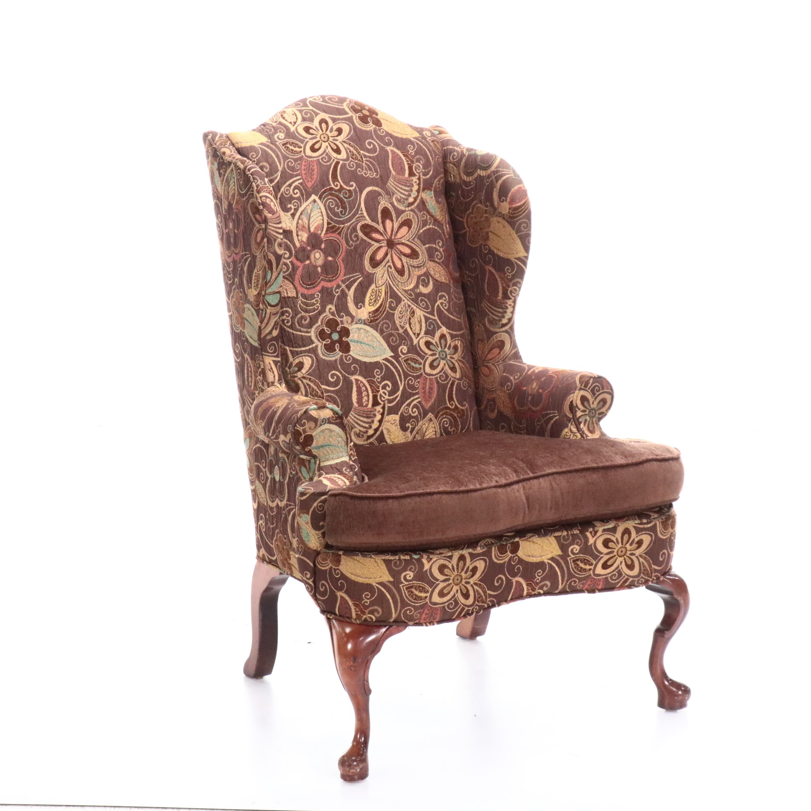 Georgian Style Mixed Upholstery Wingback Armchair, Late 20th Century