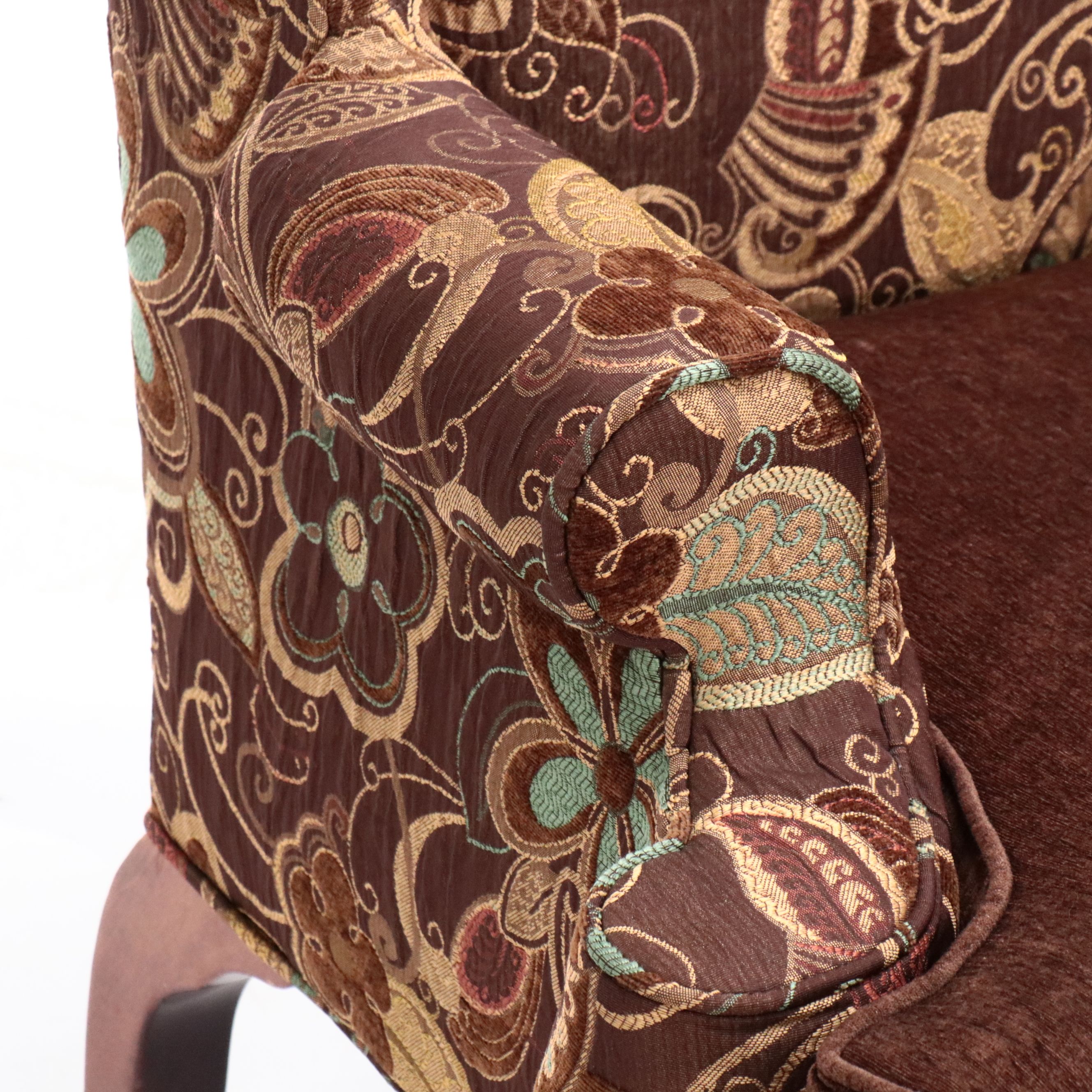 Georgian Style Mixed Upholstery Wingback Armchair, Late 20th Century