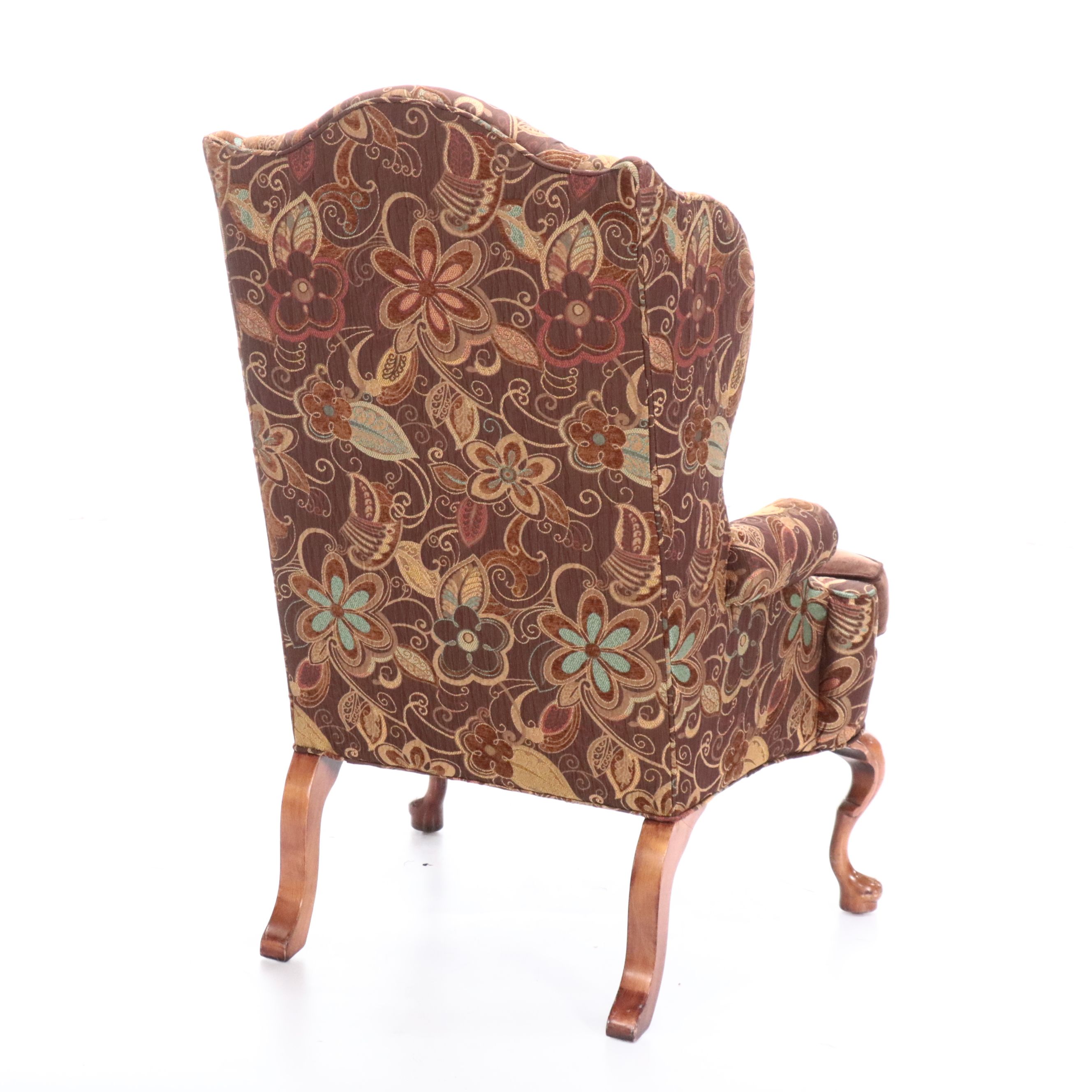 Georgian Style Mixed Upholstery Wingback Armchair, Late 20th Century