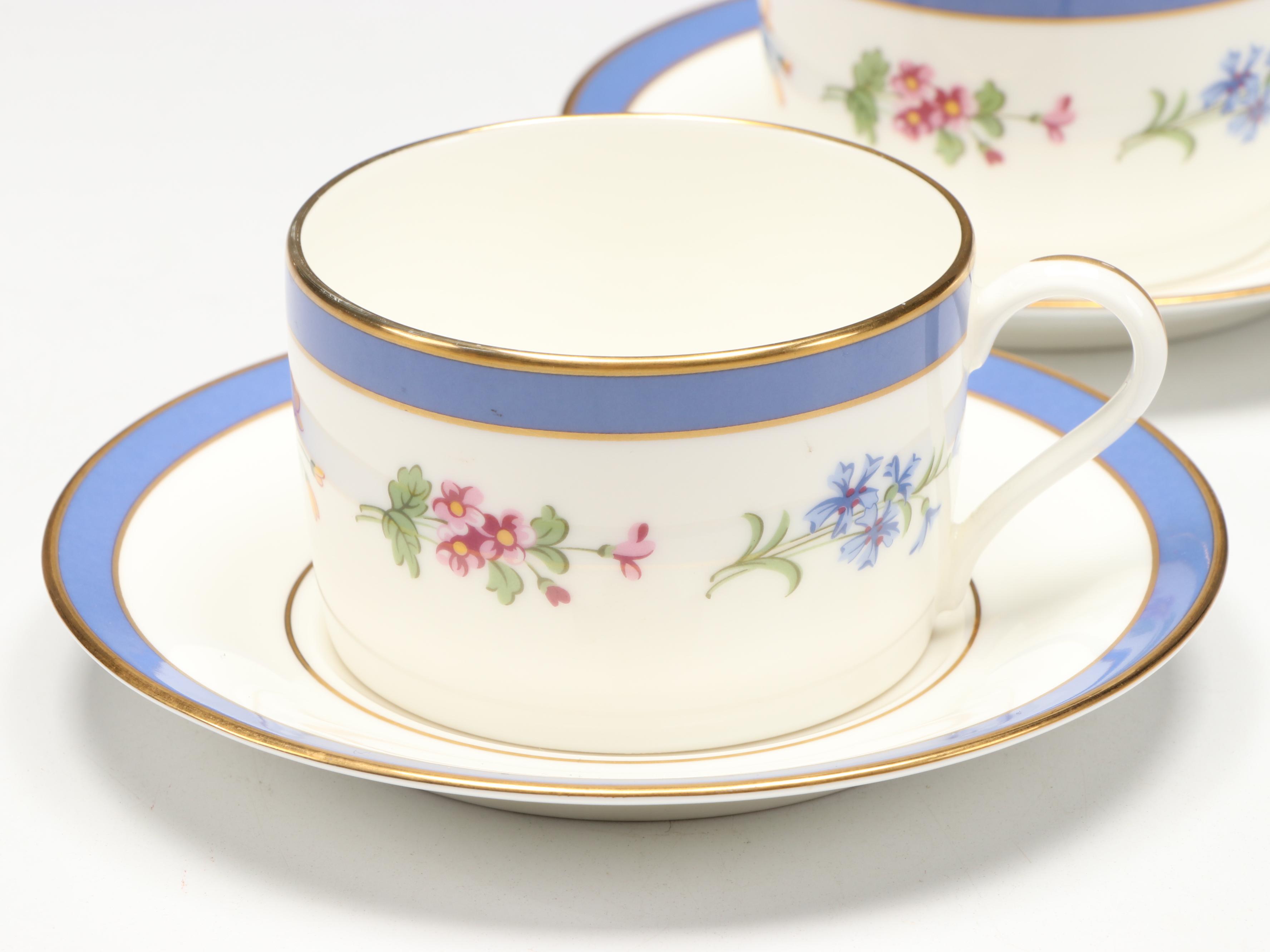 Tiffany & Co. "Tiffany Floral" Porcelain Flat Cups and Saucers