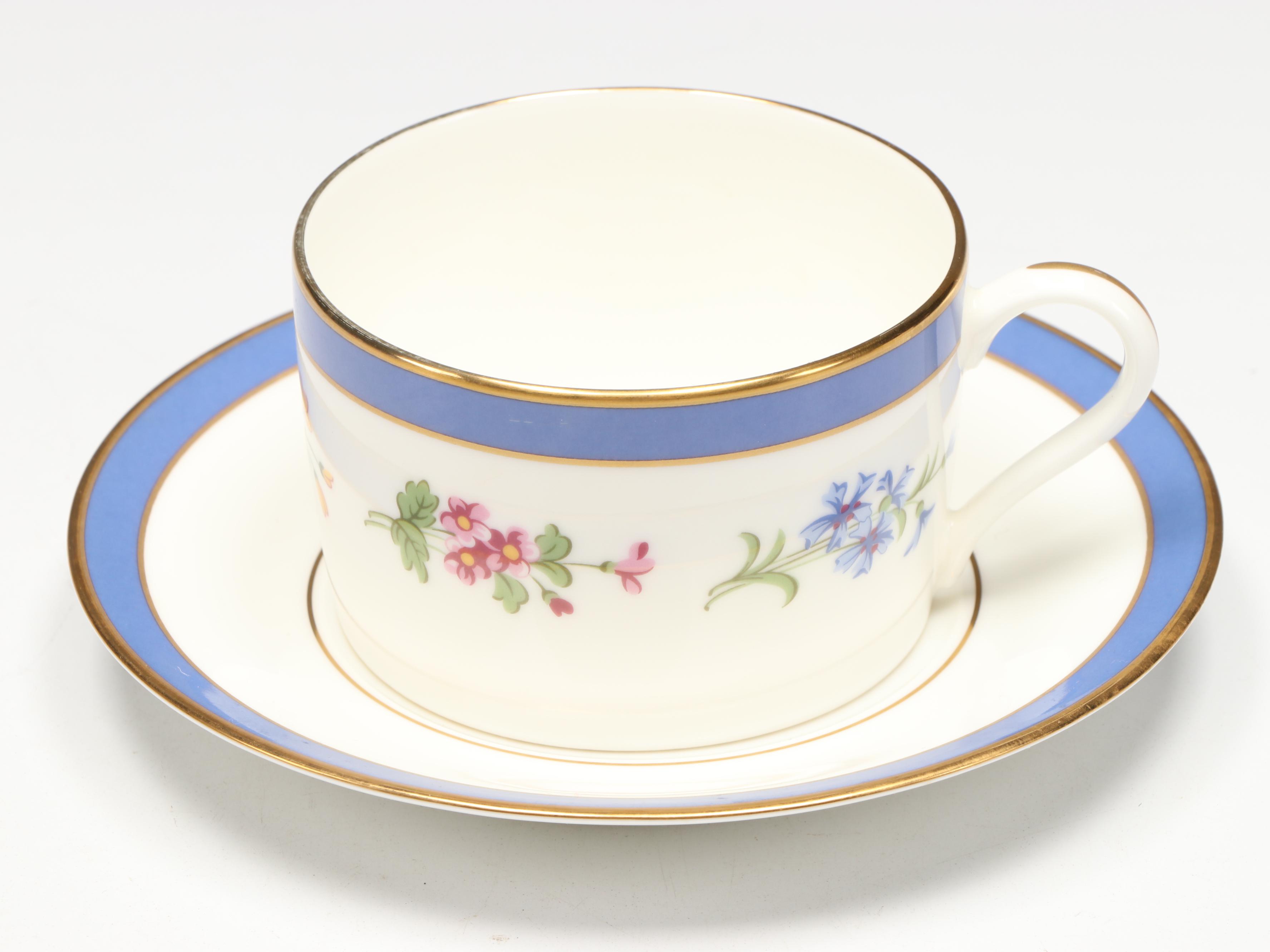 Tiffany & Co. "Tiffany Floral" Porcelain Flat Cups and Saucers