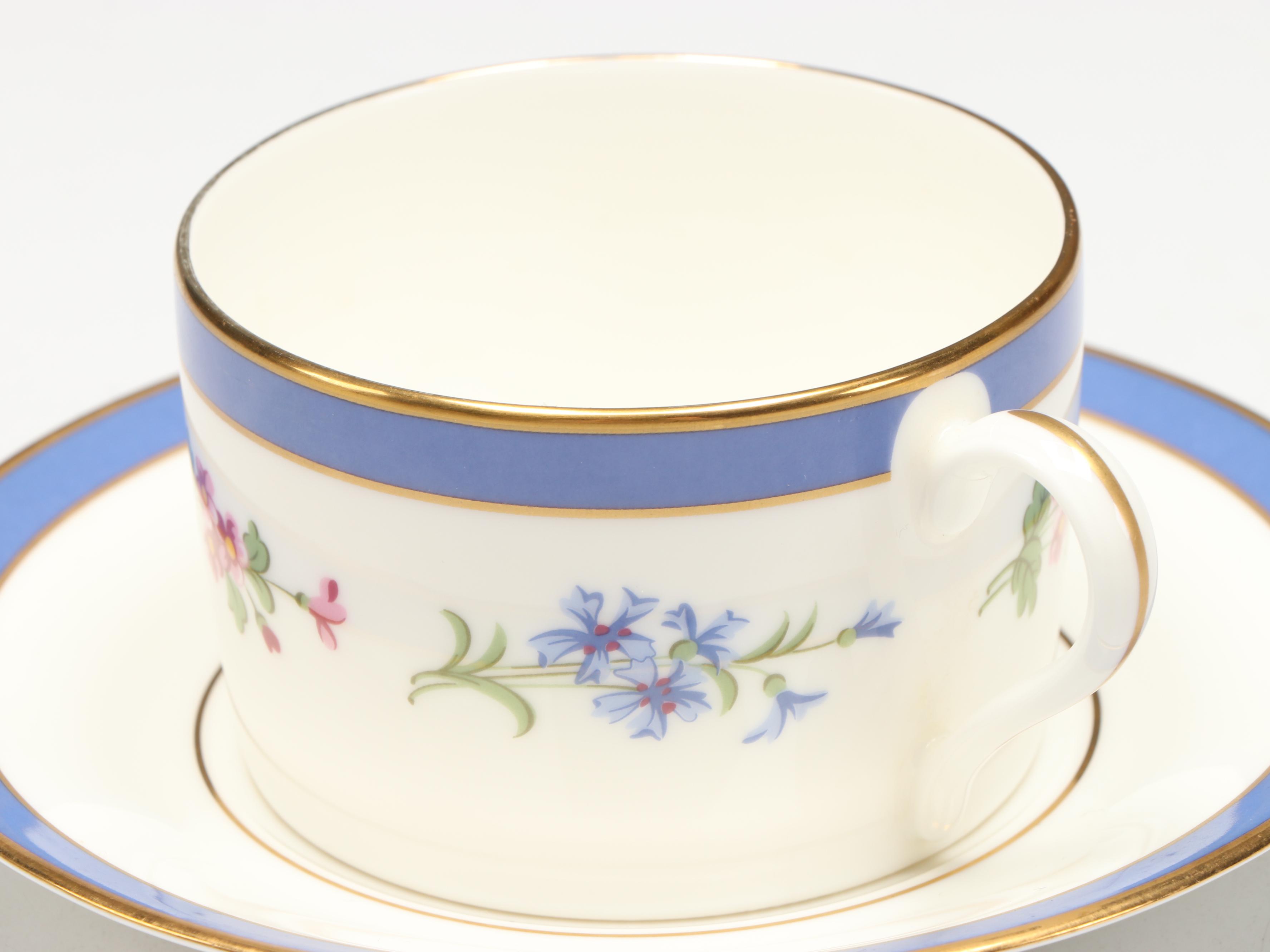 Tiffany & Co. "Tiffany Floral" Porcelain Flat Cups and Saucers