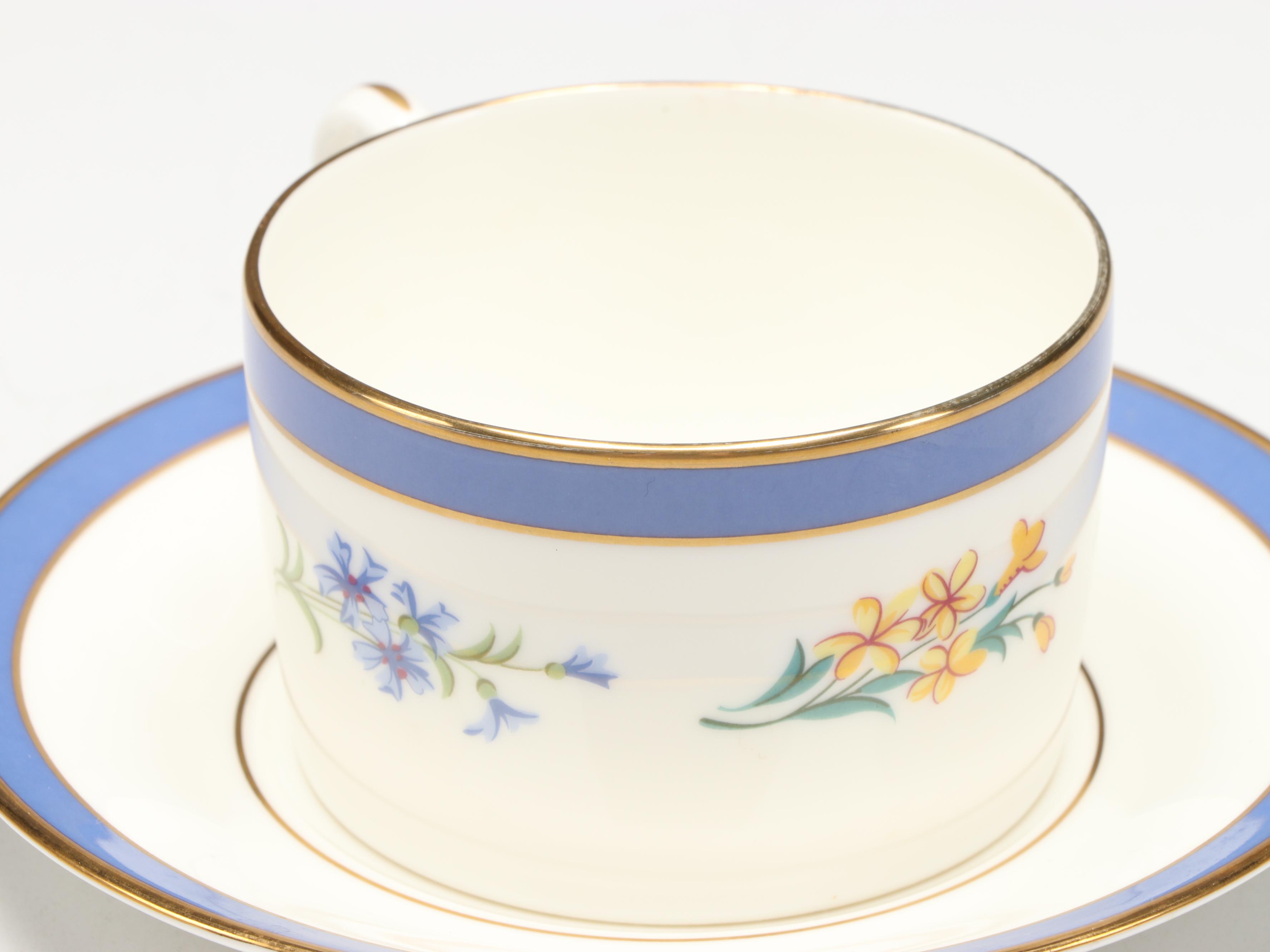 Tiffany & Co. "Tiffany Floral" Porcelain Flat Cups and Saucers