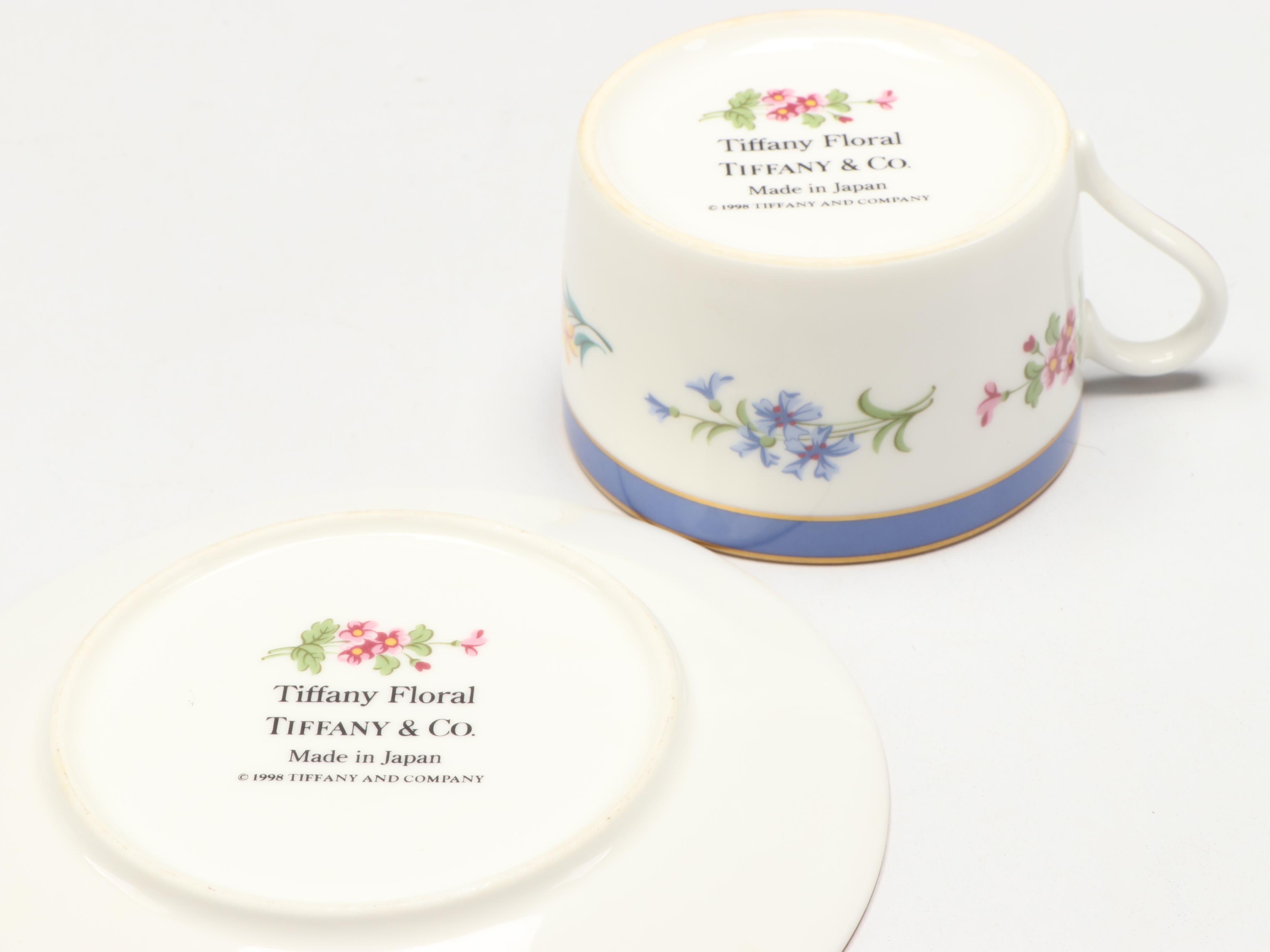 Tiffany & Co. "Tiffany Floral" Porcelain Flat Cups and Saucers