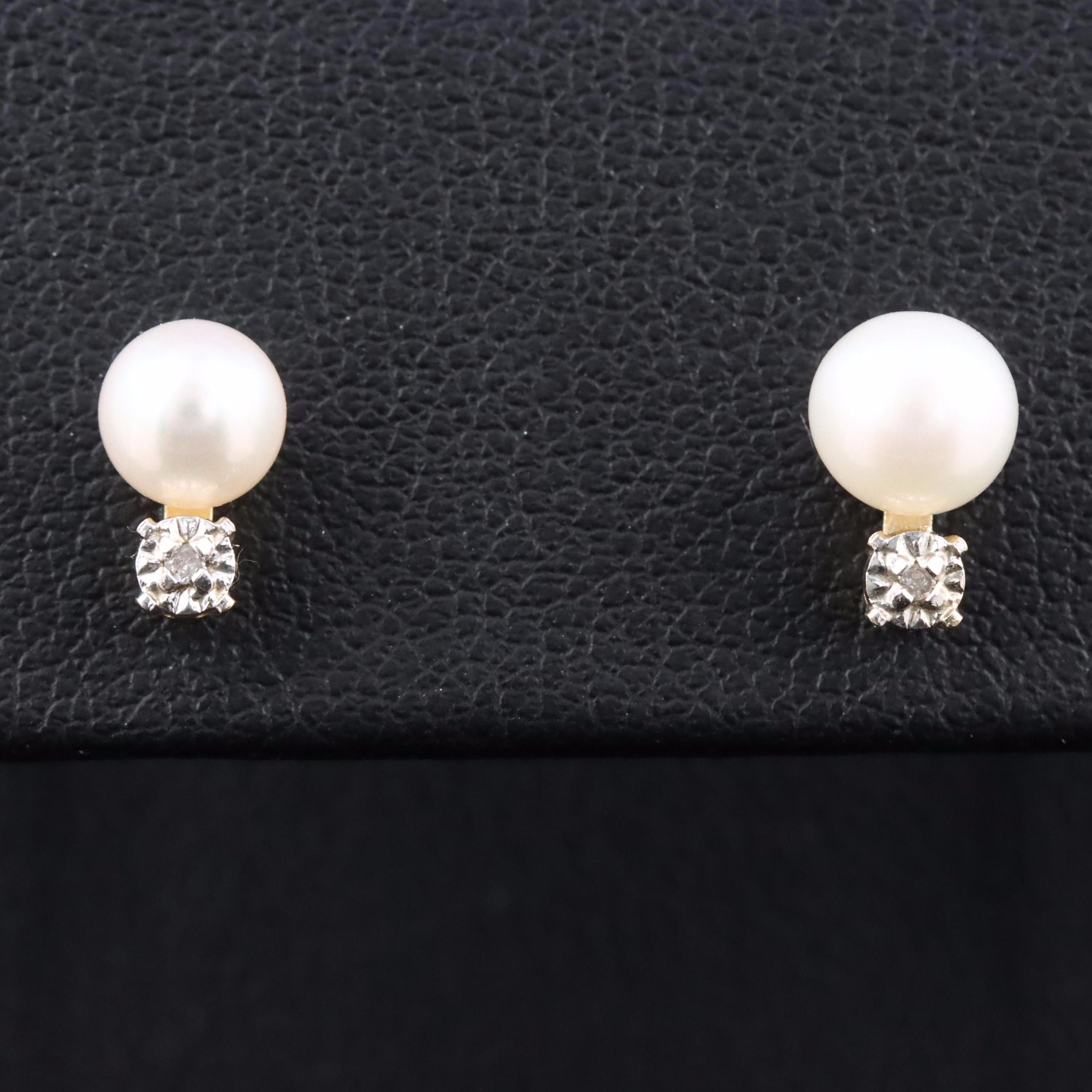 10K Pearl and Diamond Stud Earrings