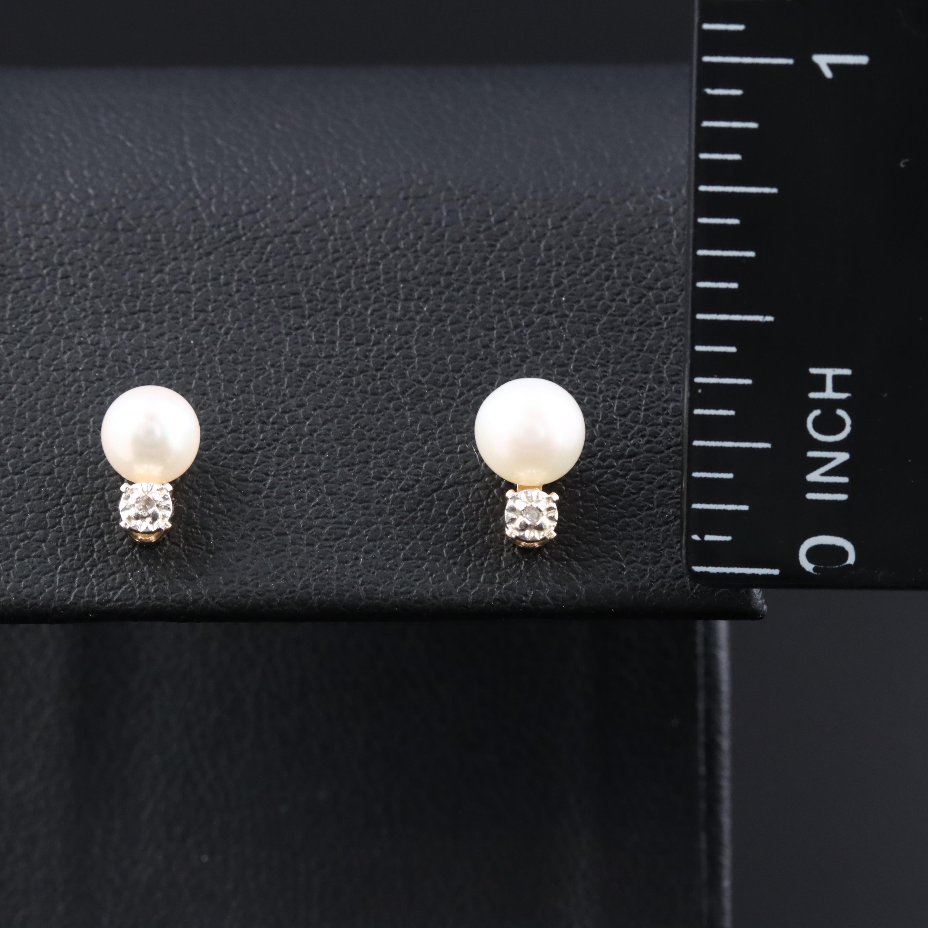 10K Pearl and Diamond Stud Earrings