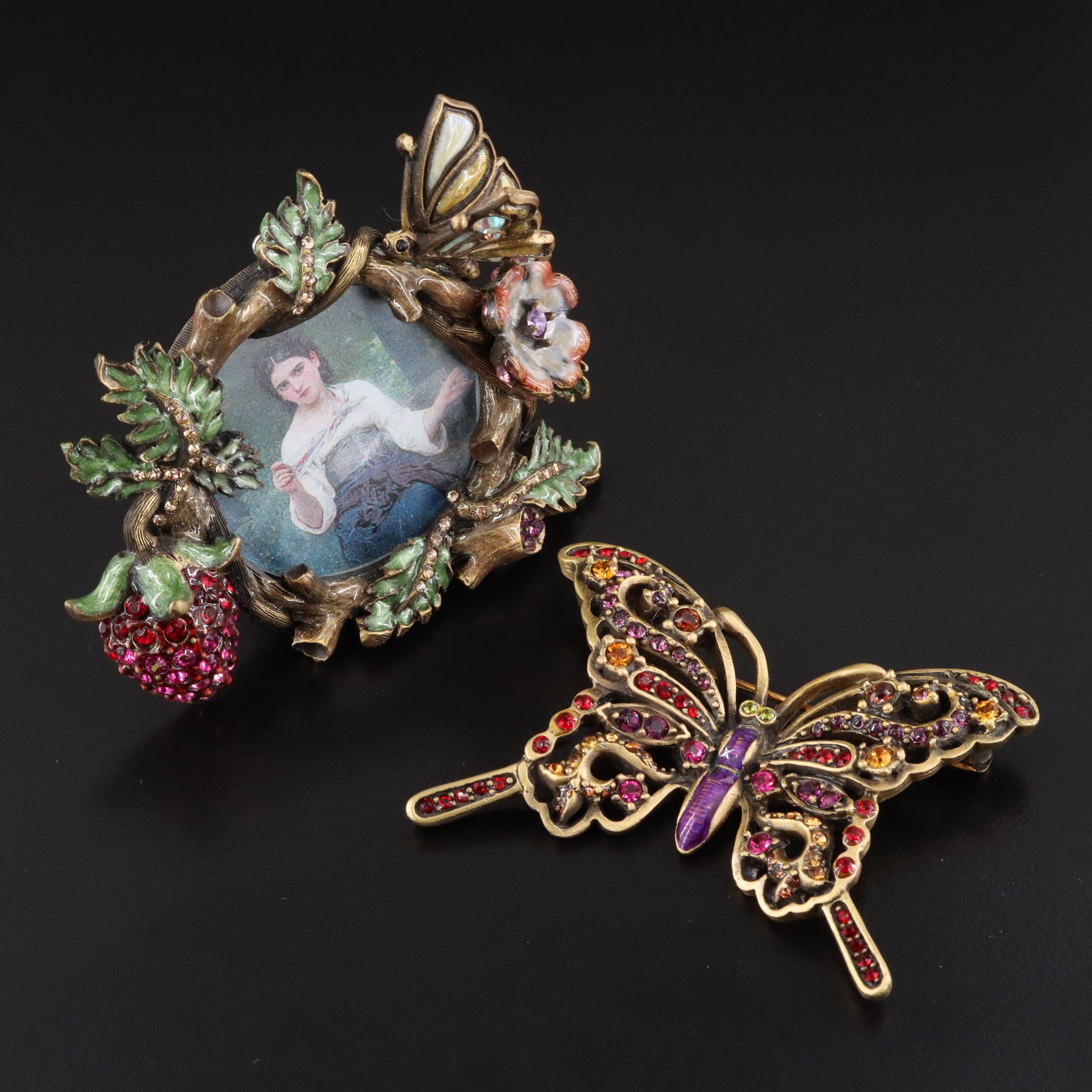 Jay Strongwater Rhinestone Butterfly Brooch and Photo Stand