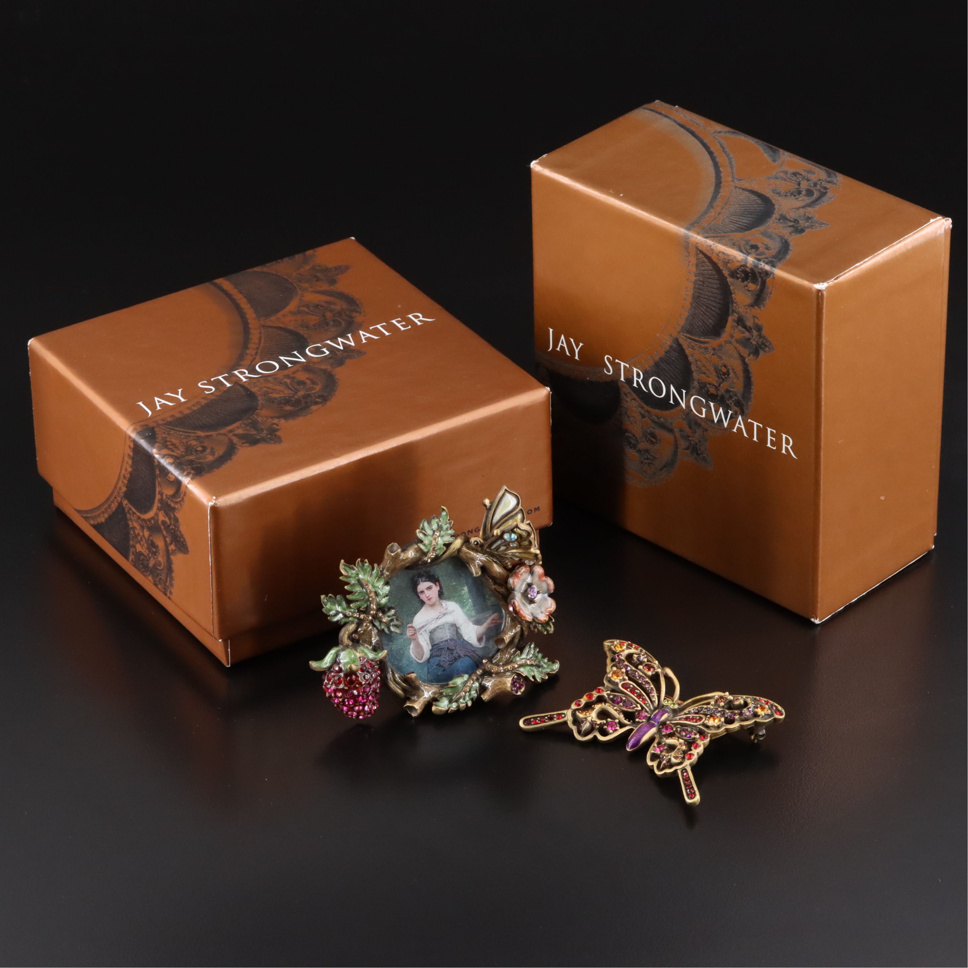 Jay Strongwater Rhinestone Butterfly Brooch and Photo Stand