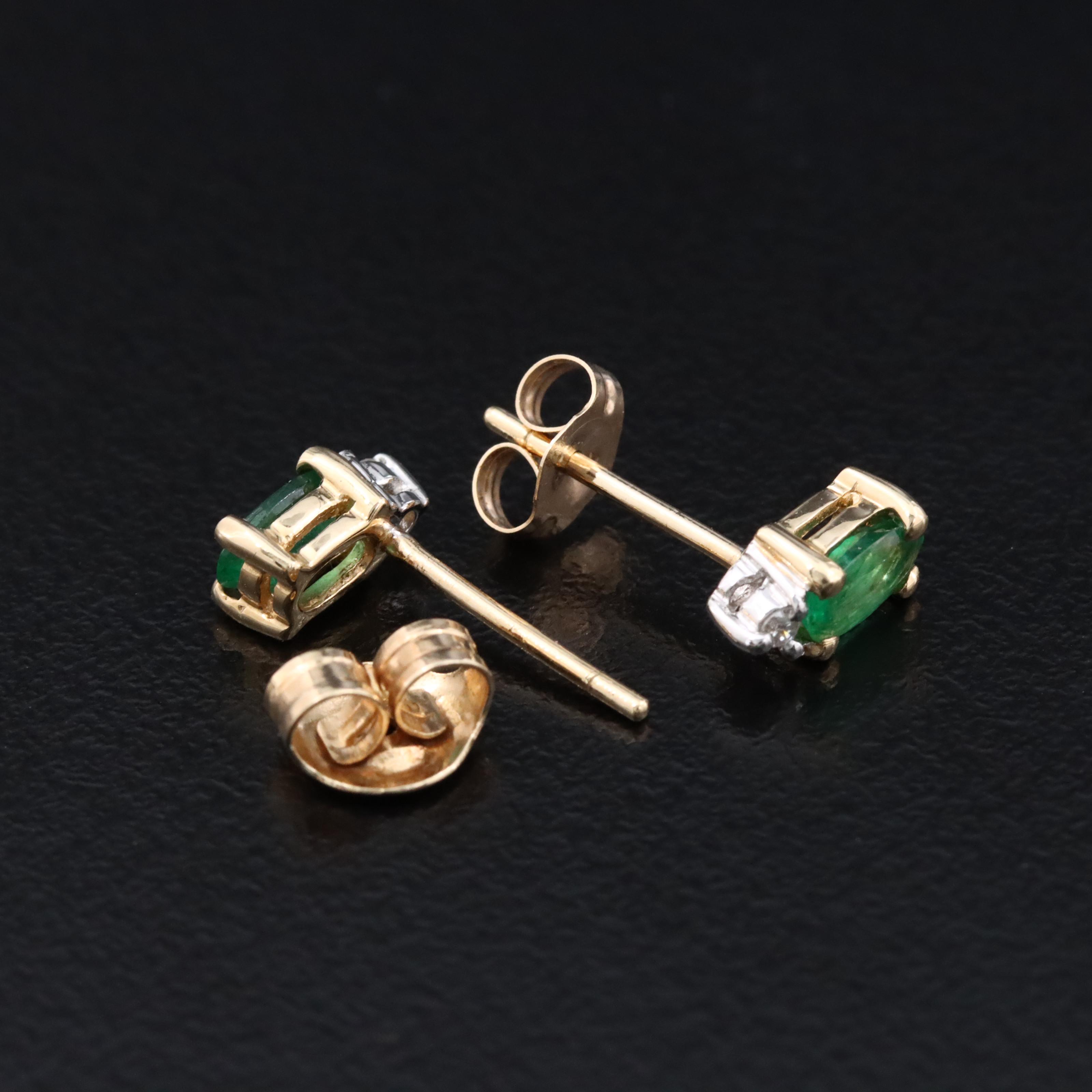 14K Emerald and Diamond Earrings