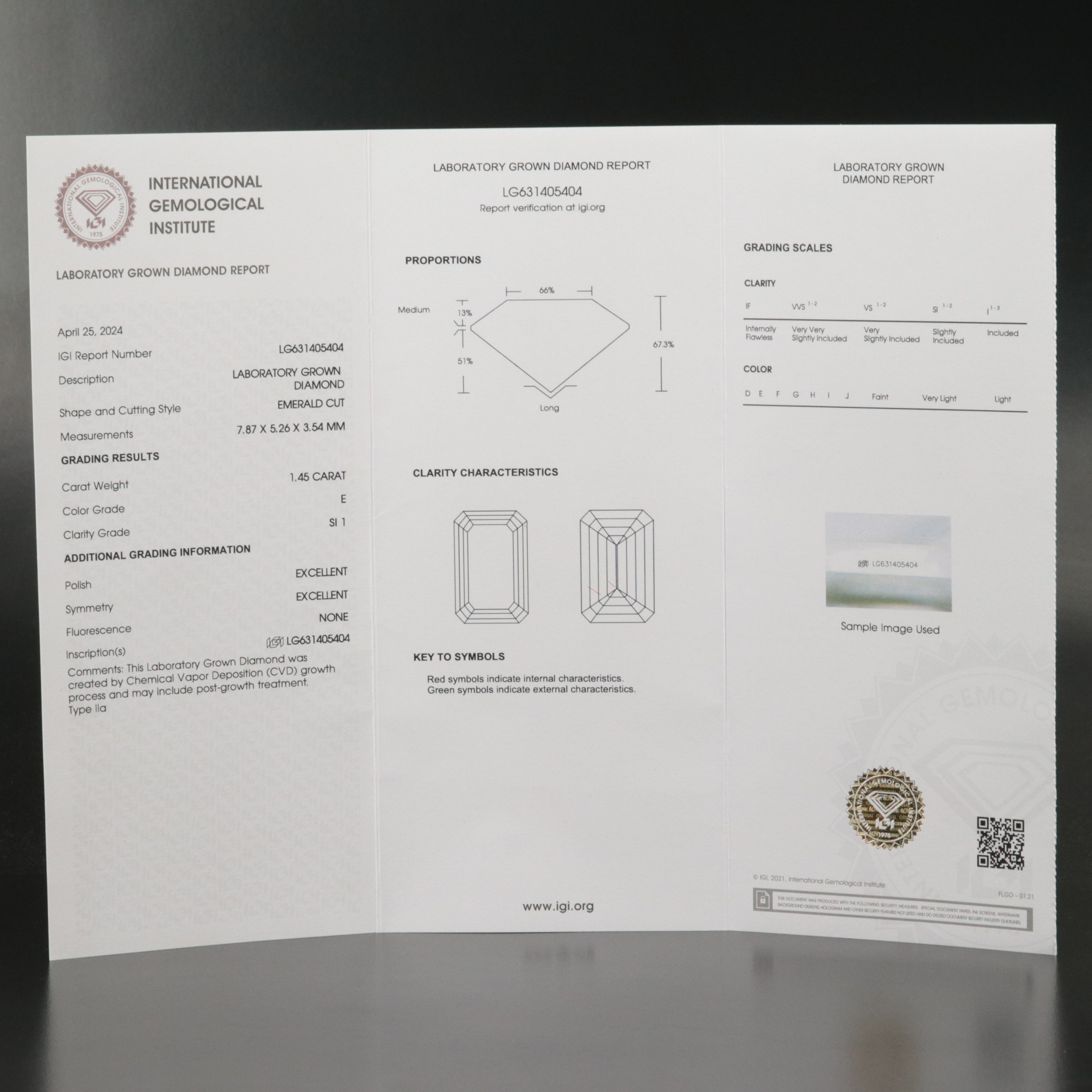 Loose 1.45 CT Lab Grown Diamond with IGI Report