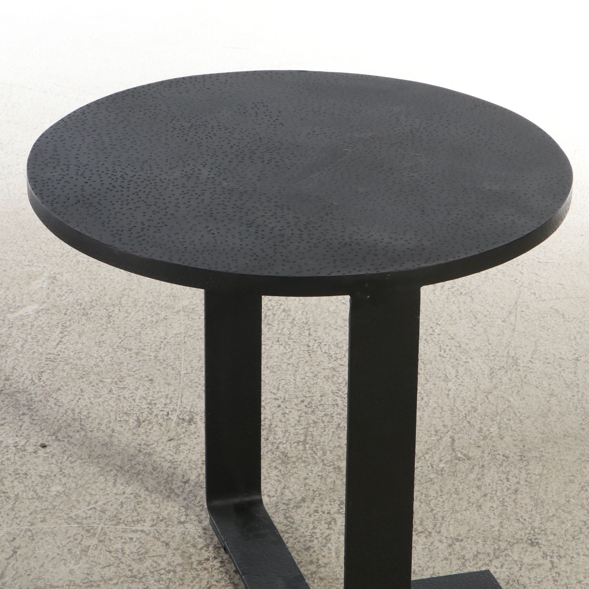 Pair of Contemporary Iron End Tables with Pitted Finish