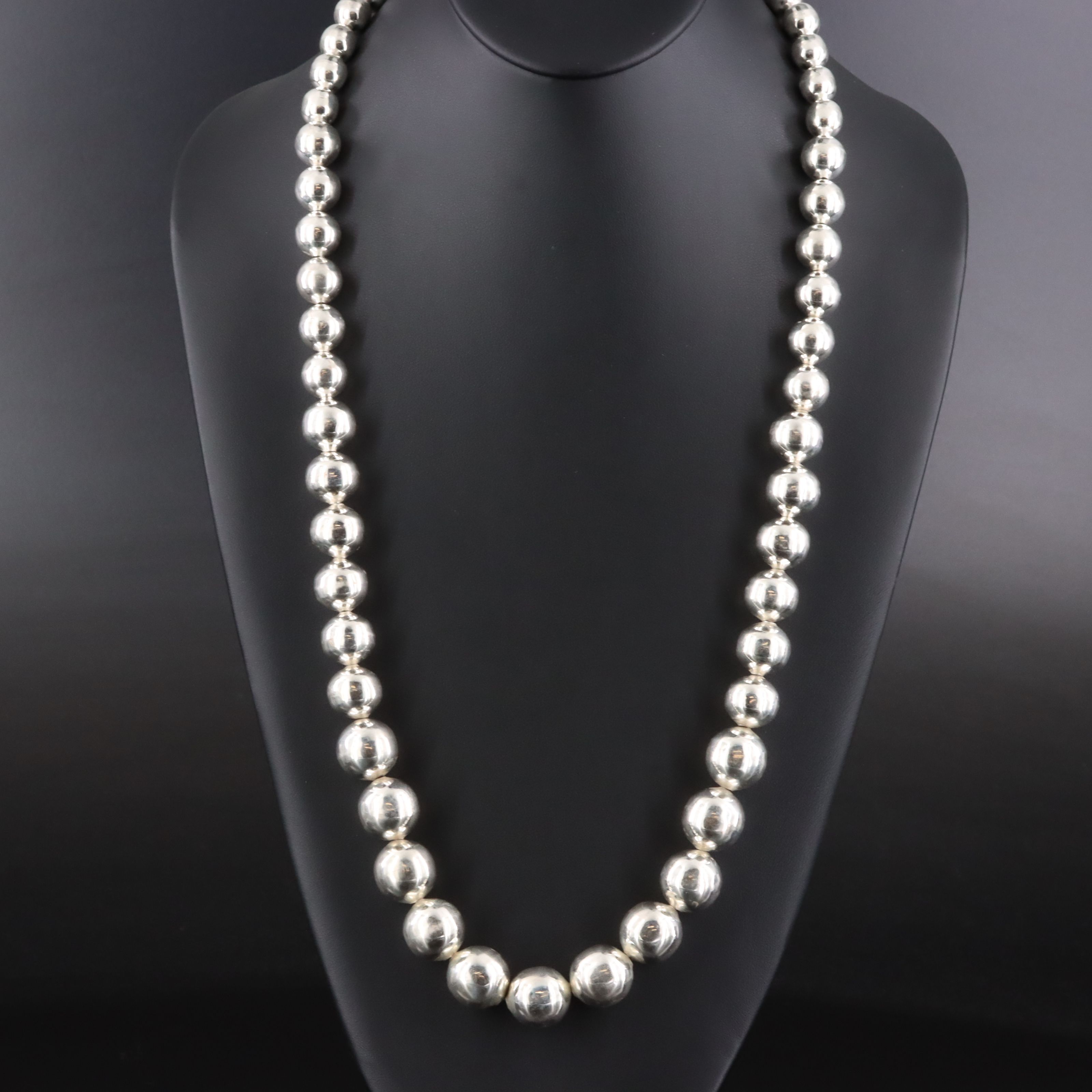 Mexican Sterling Graduated Bead Necklace