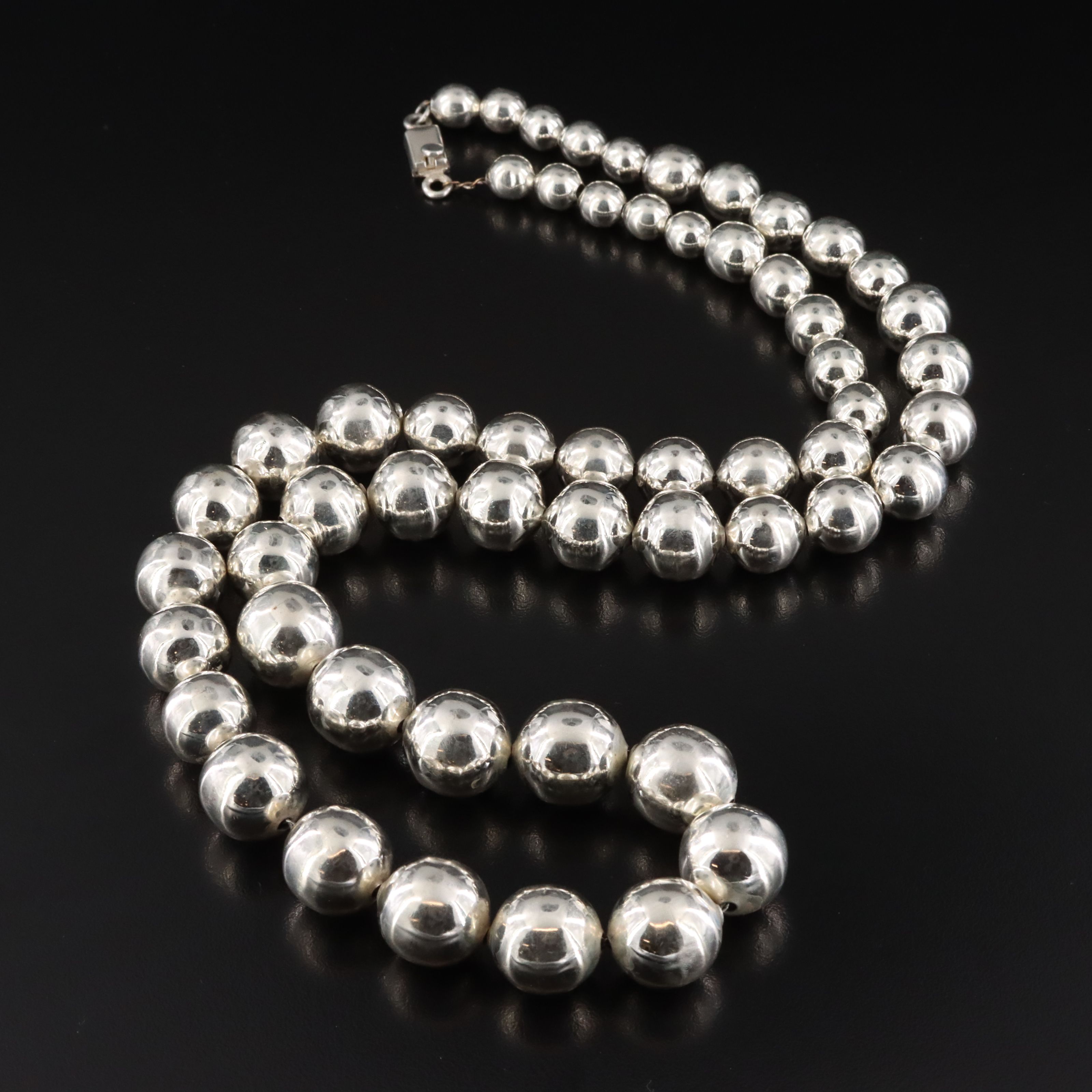 Mexican Sterling Graduated Bead Necklace