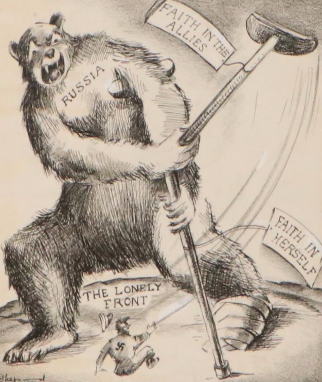 Shepard Mixed Media Cartoons of WWII Eastern Front Military Campaigns, 1940s