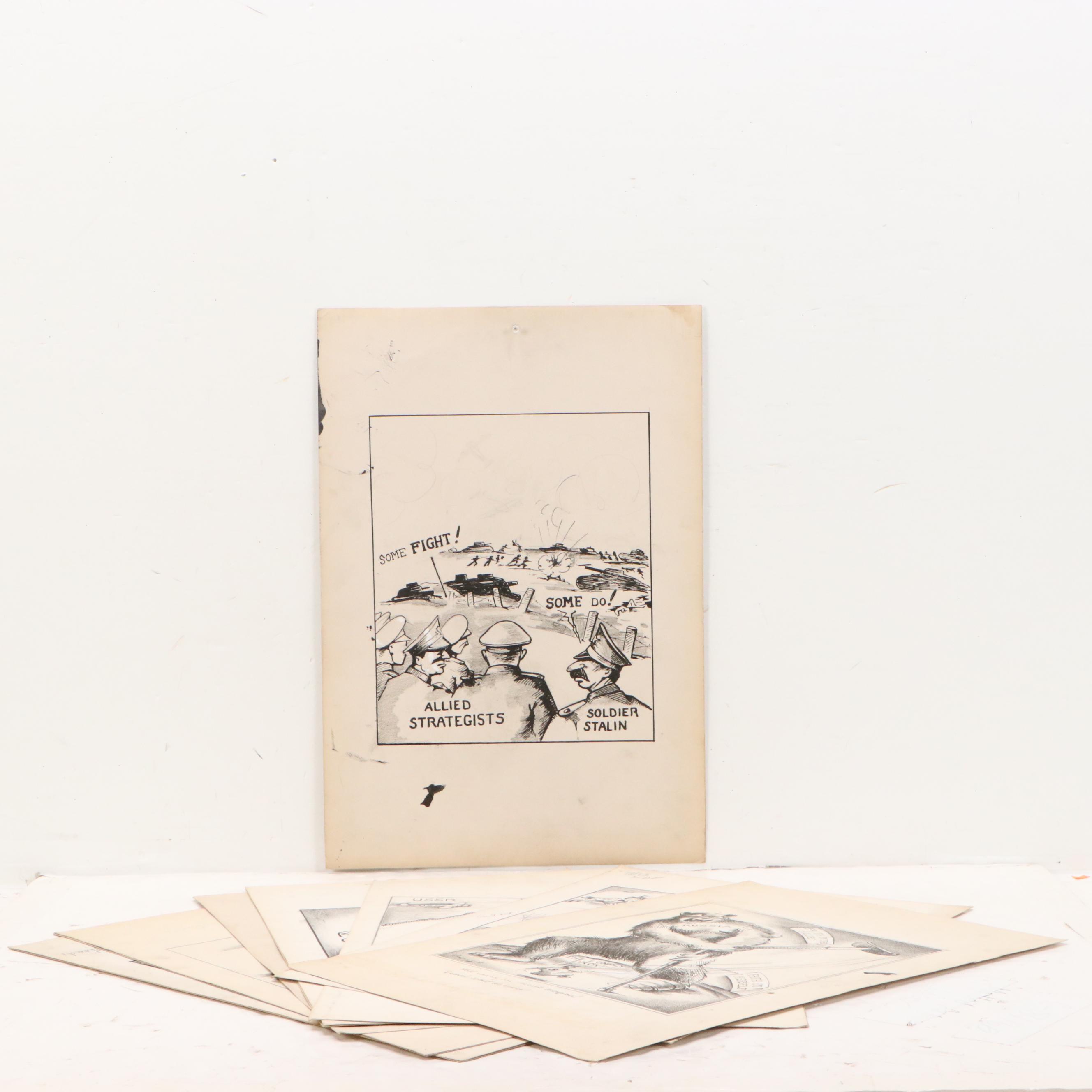 Shepard Mixed Media Cartoons of WWII Eastern Front Military Campaigns, 1940s