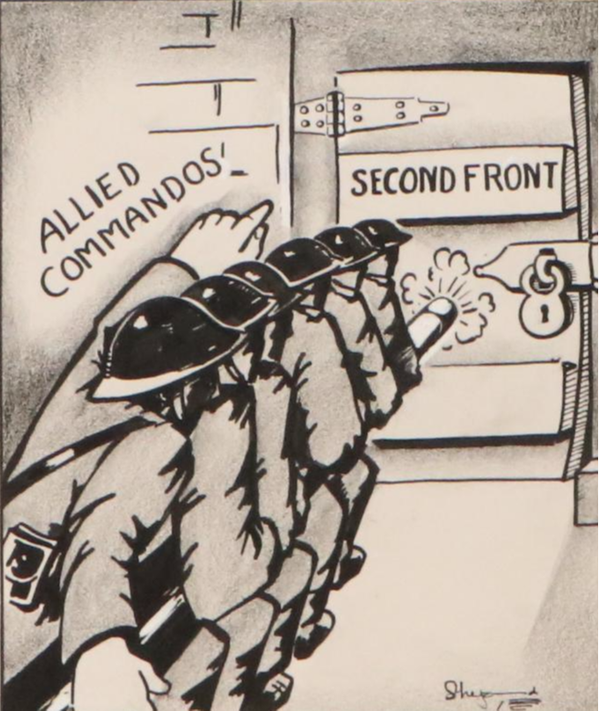 Shepard Mixed Media Cartoons of WWII Eastern Front Military Campaigns, 1940s