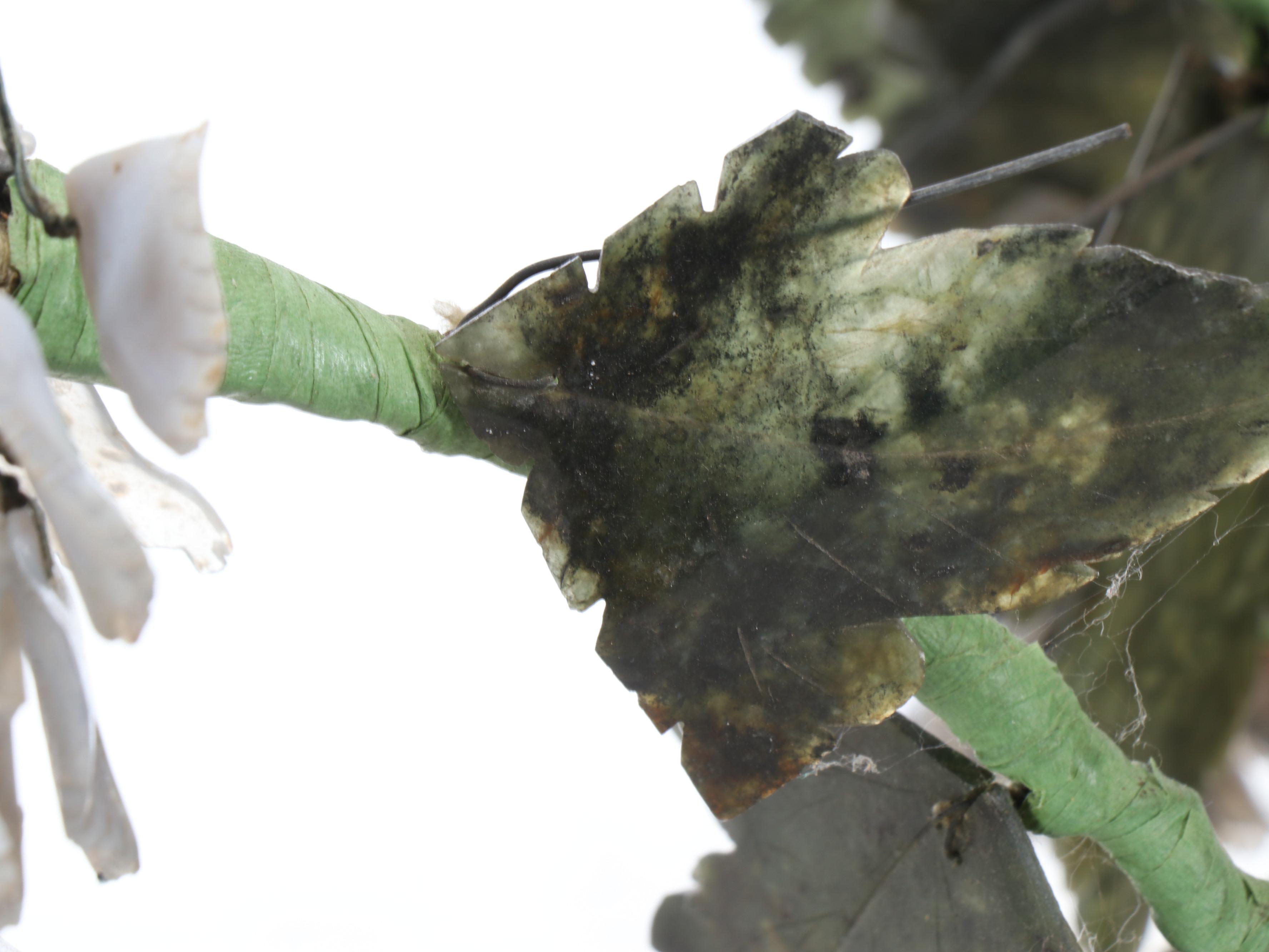 Chinese Carved Rose Quartz, Agate, and Glass Bonsai in Cloisonné Base