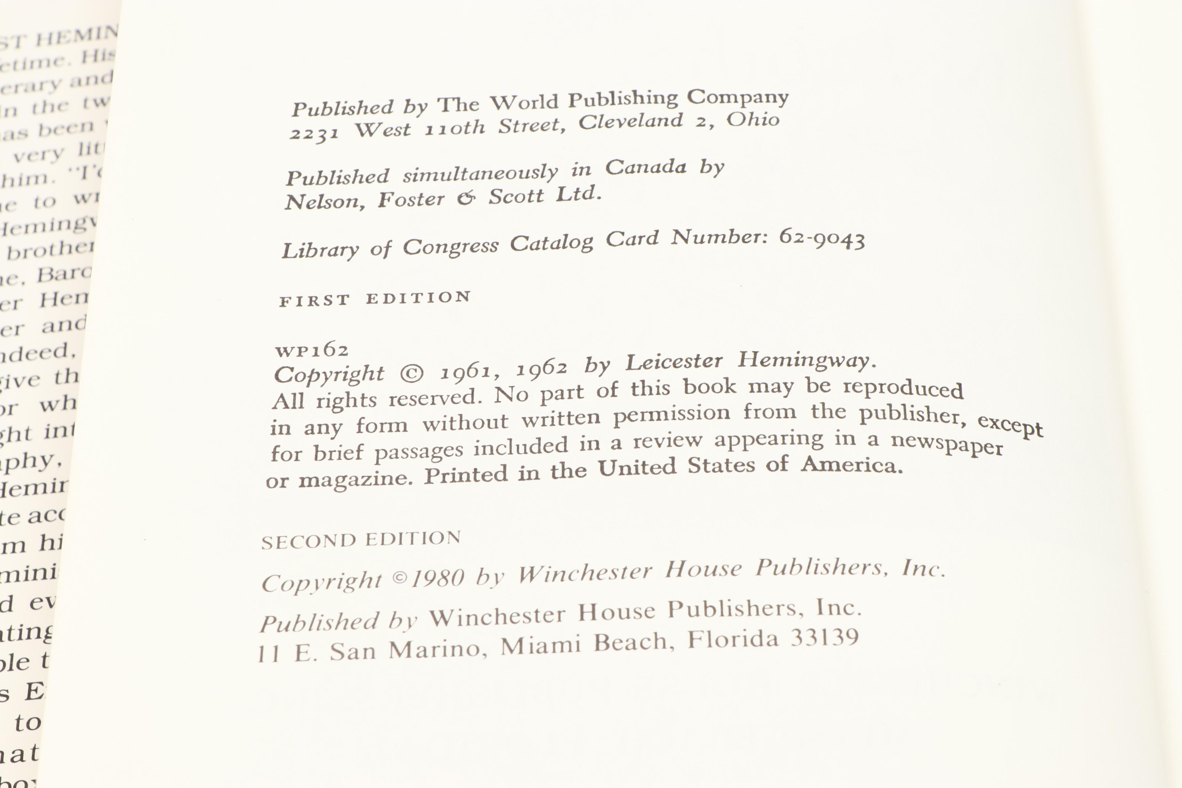 Signed Second Edition "My Brother, Ernest Hemingway" by Leicester Hemingway
