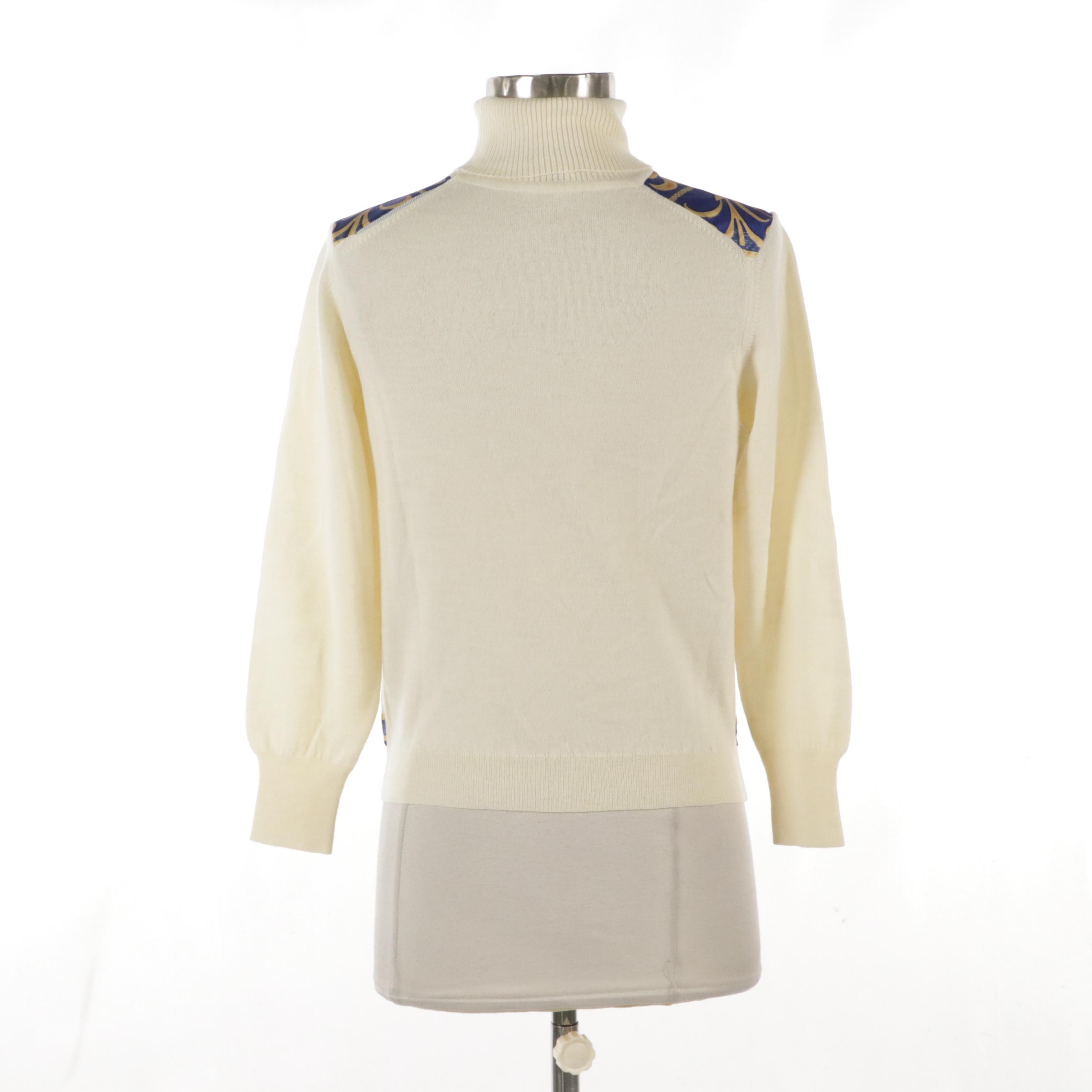 Hermès Turtleneck Sweater in Cream Wool and "La Présentation" Silk Twill