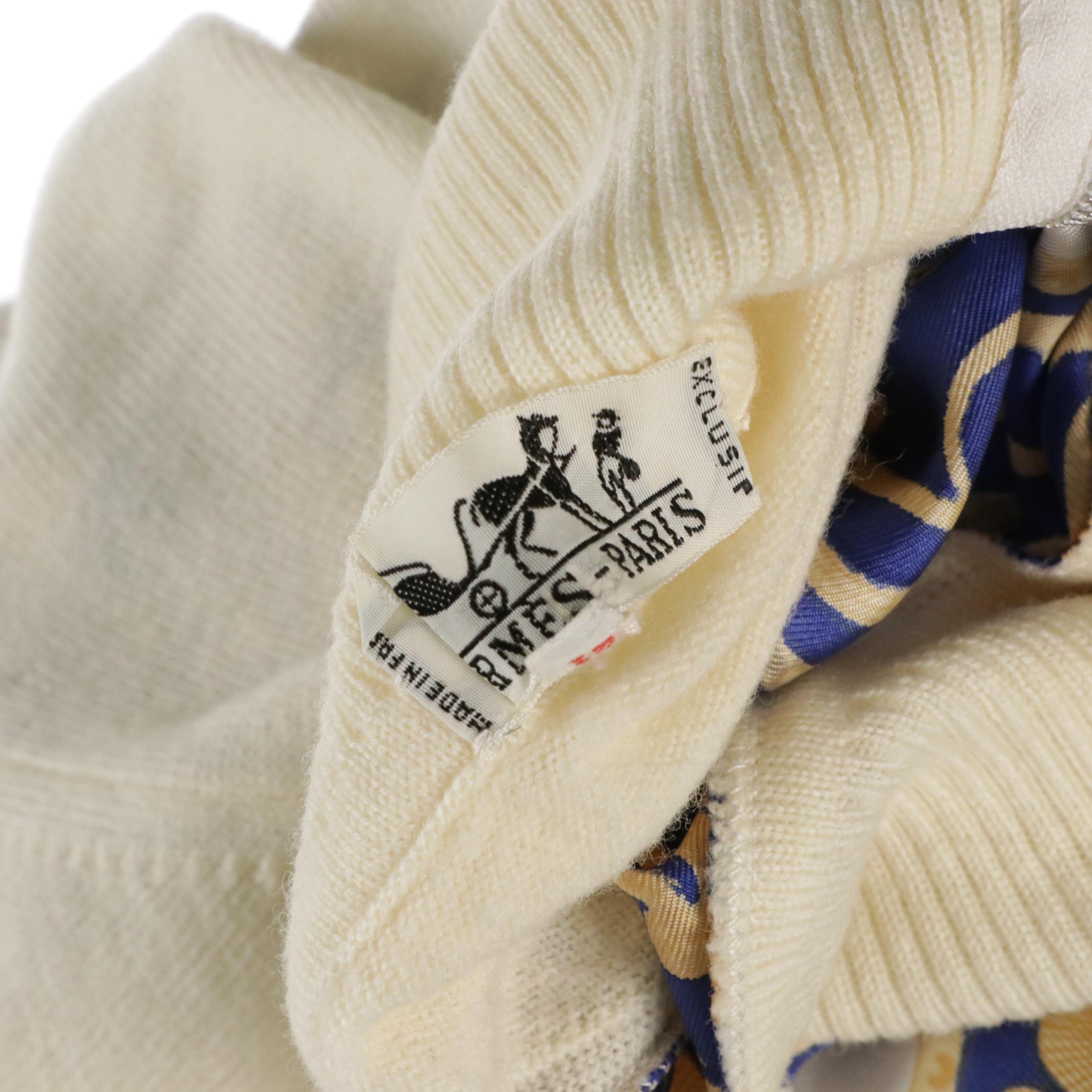 Hermès Turtleneck Sweater in Cream Wool and "La Présentation" Silk Twill