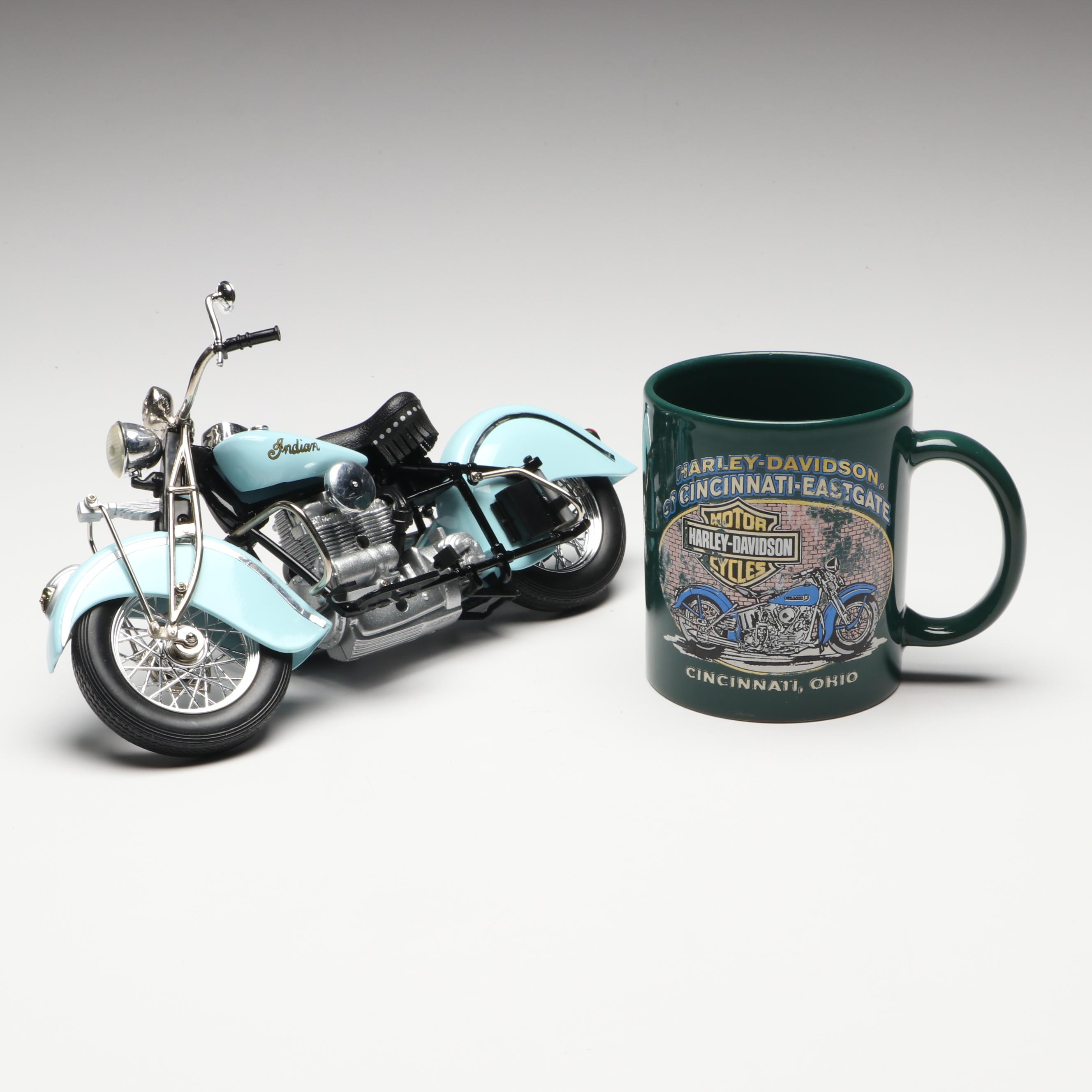 Harley-Davidson "Tin Toy" Vintage Model Motorcycle with Ceramic Mug