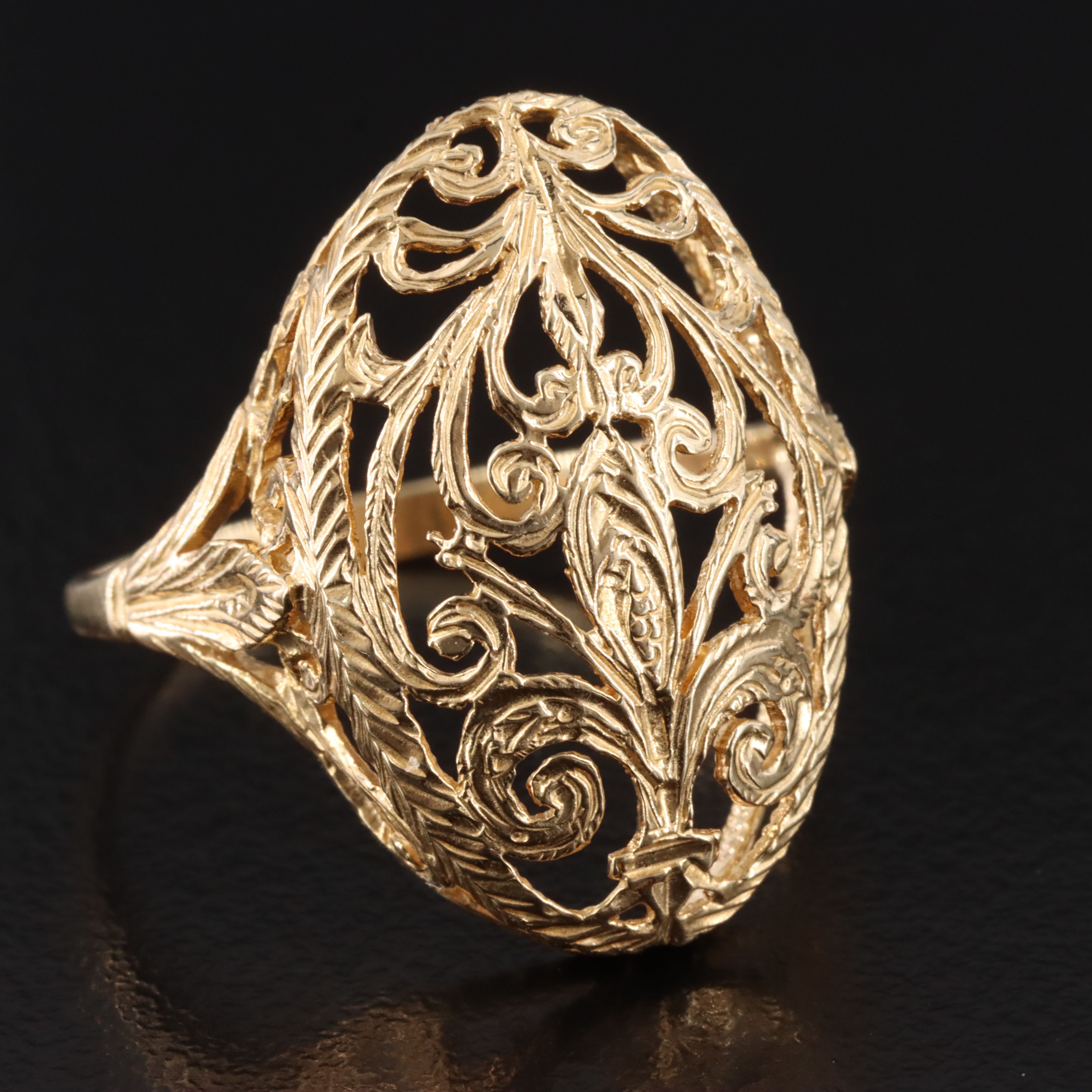 14K Cut-Out Scrolled Ring with Chased Details