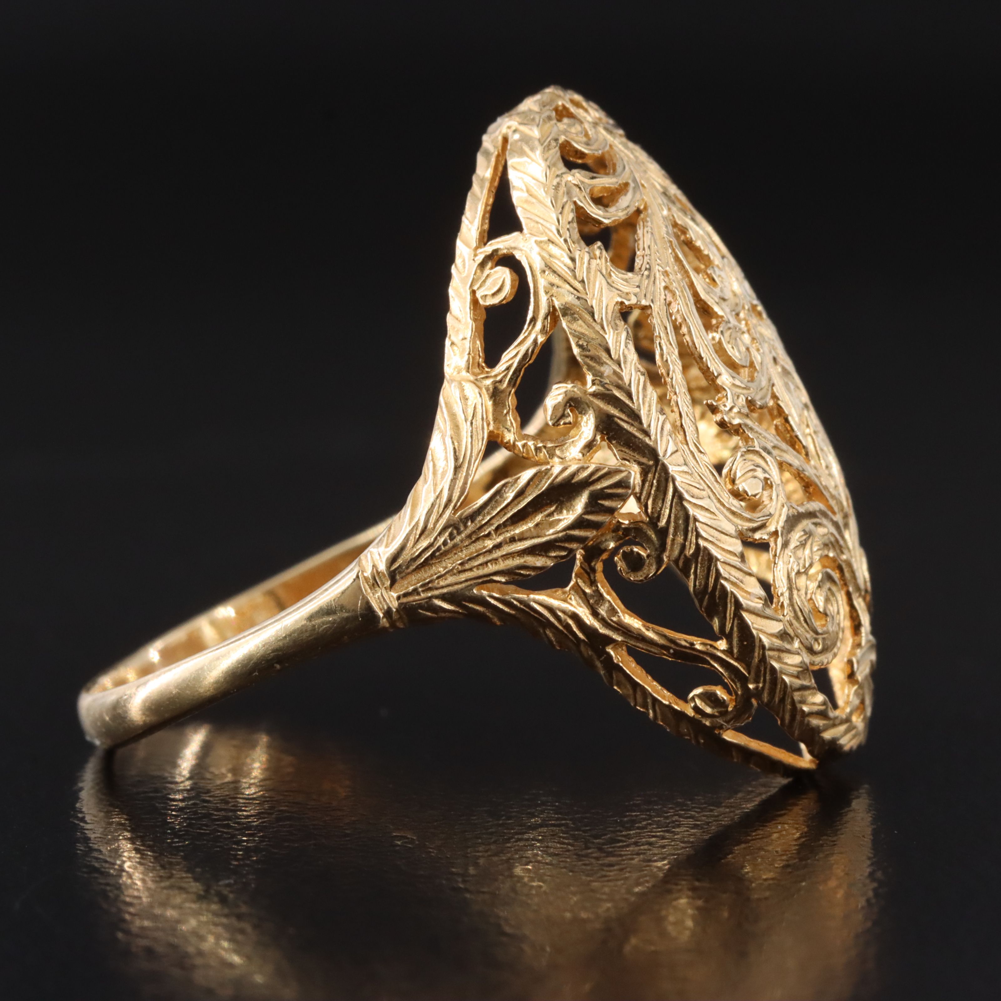 14K Cut-Out Scrolled Ring with Chased Details