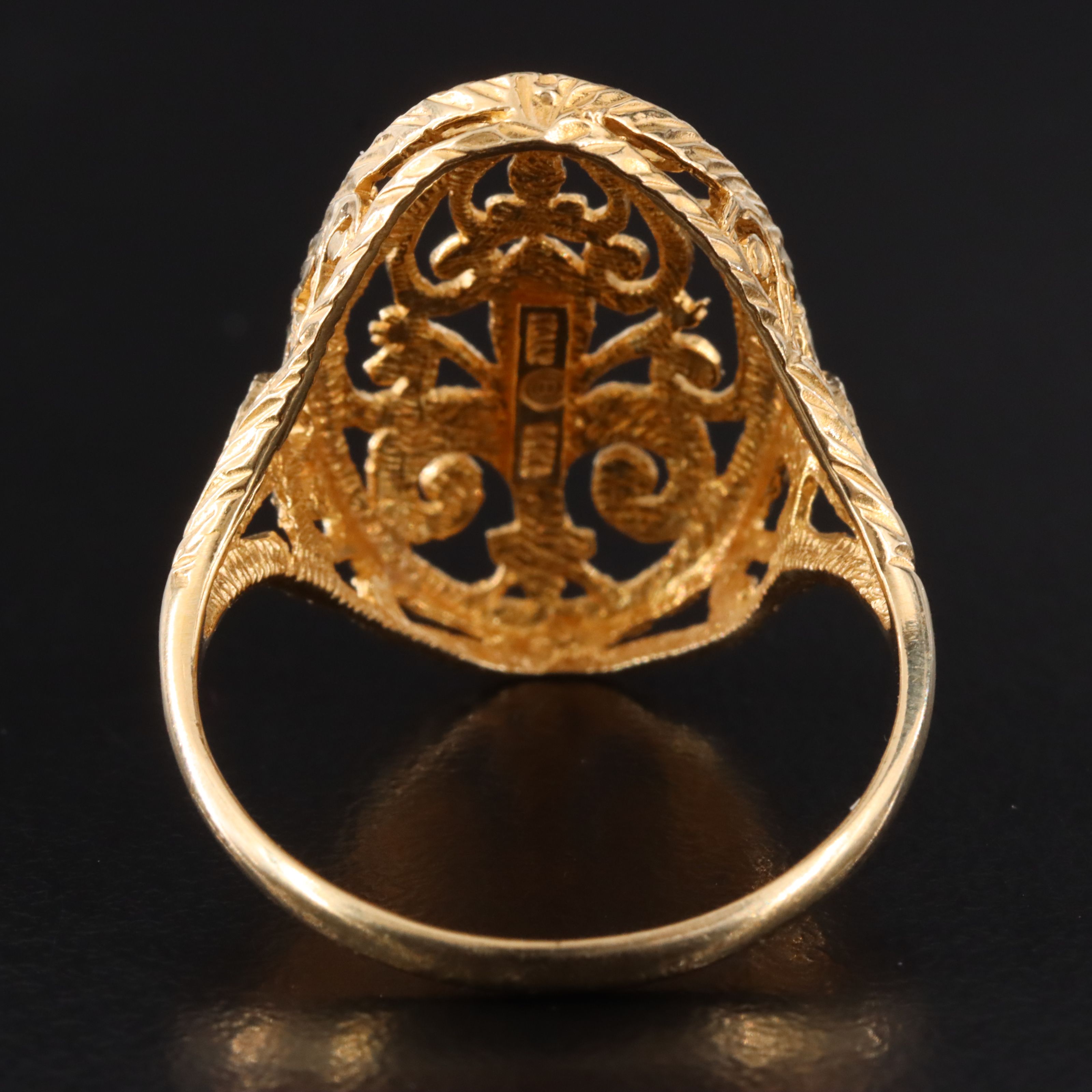 14K Cut-Out Scrolled Ring with Chased Details