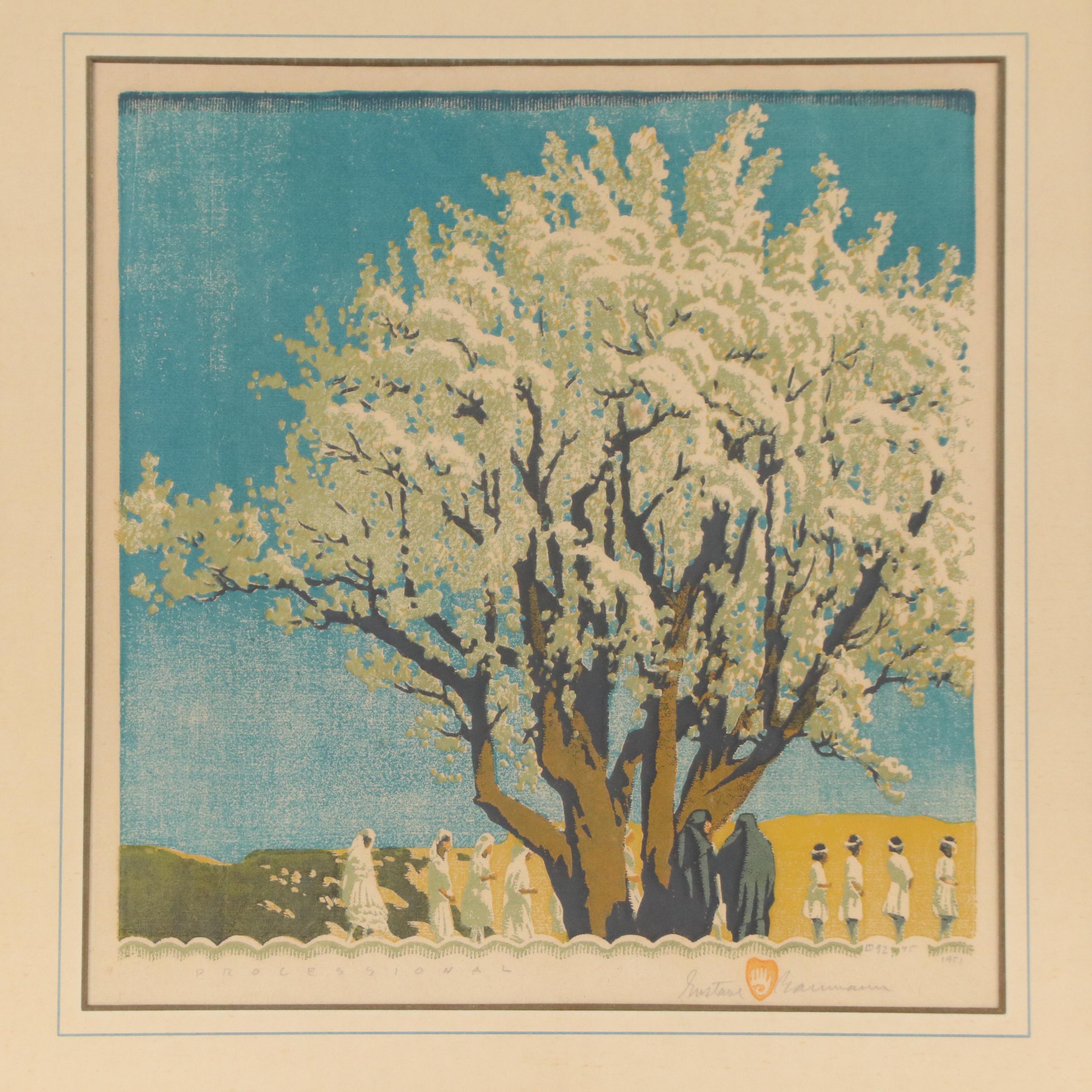 Gustave Baumann Woodcut "Processional," 1951